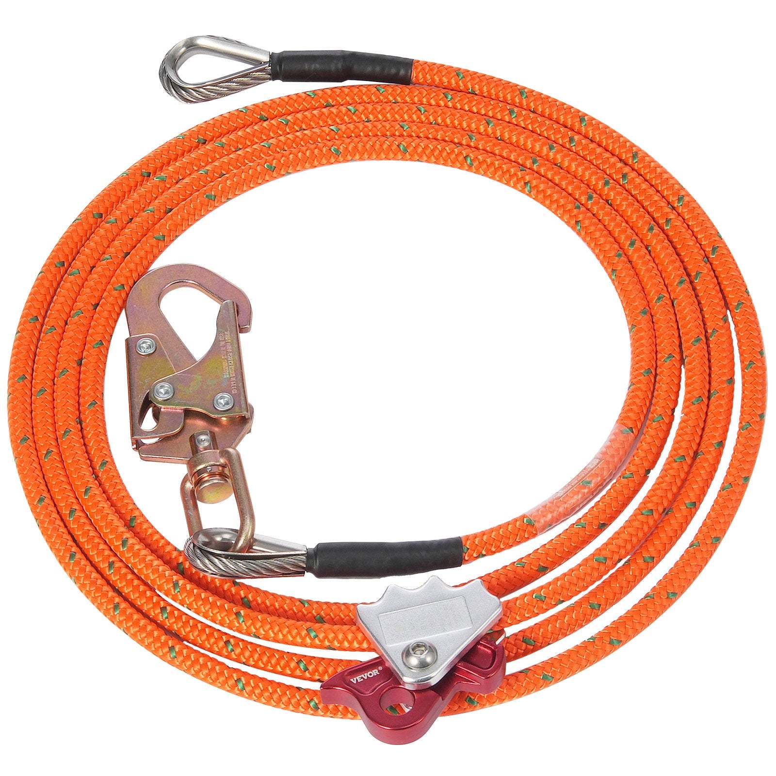 Building Materials: VEVOR 12.7mm Steel Core Flipline, 16ft(4.8m)Arborist Flipline for Tree Climbing with Alloy Steel Snap Hook & Aluminum Alloy Carabiner, 30KN Breaking Tension for Fall Protection, Tree Climber