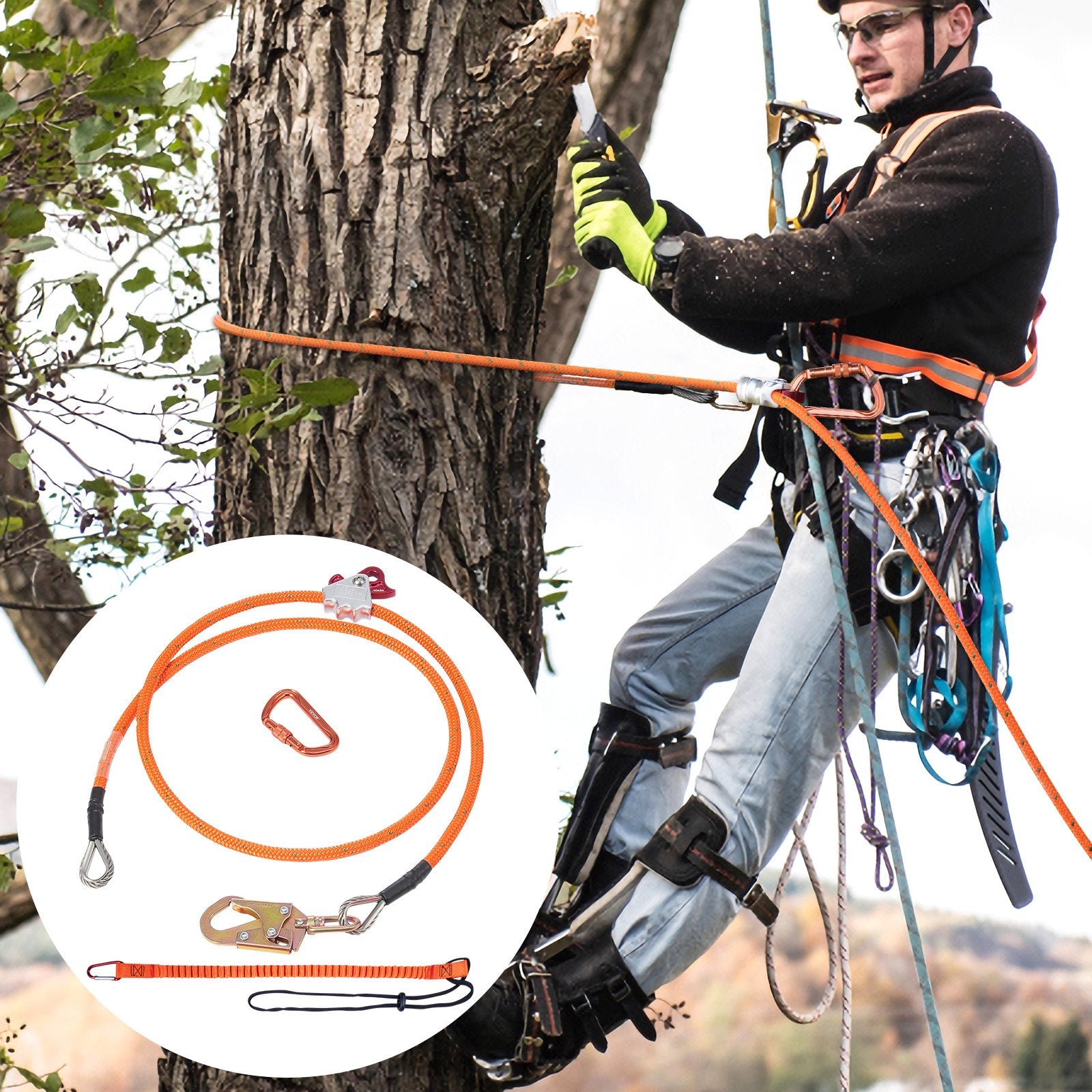 Outdoor Play Equipment: VEVOR 16mm Steel Core Flipline 8ft(2.4m) Arborist Flipline for Fall Protection