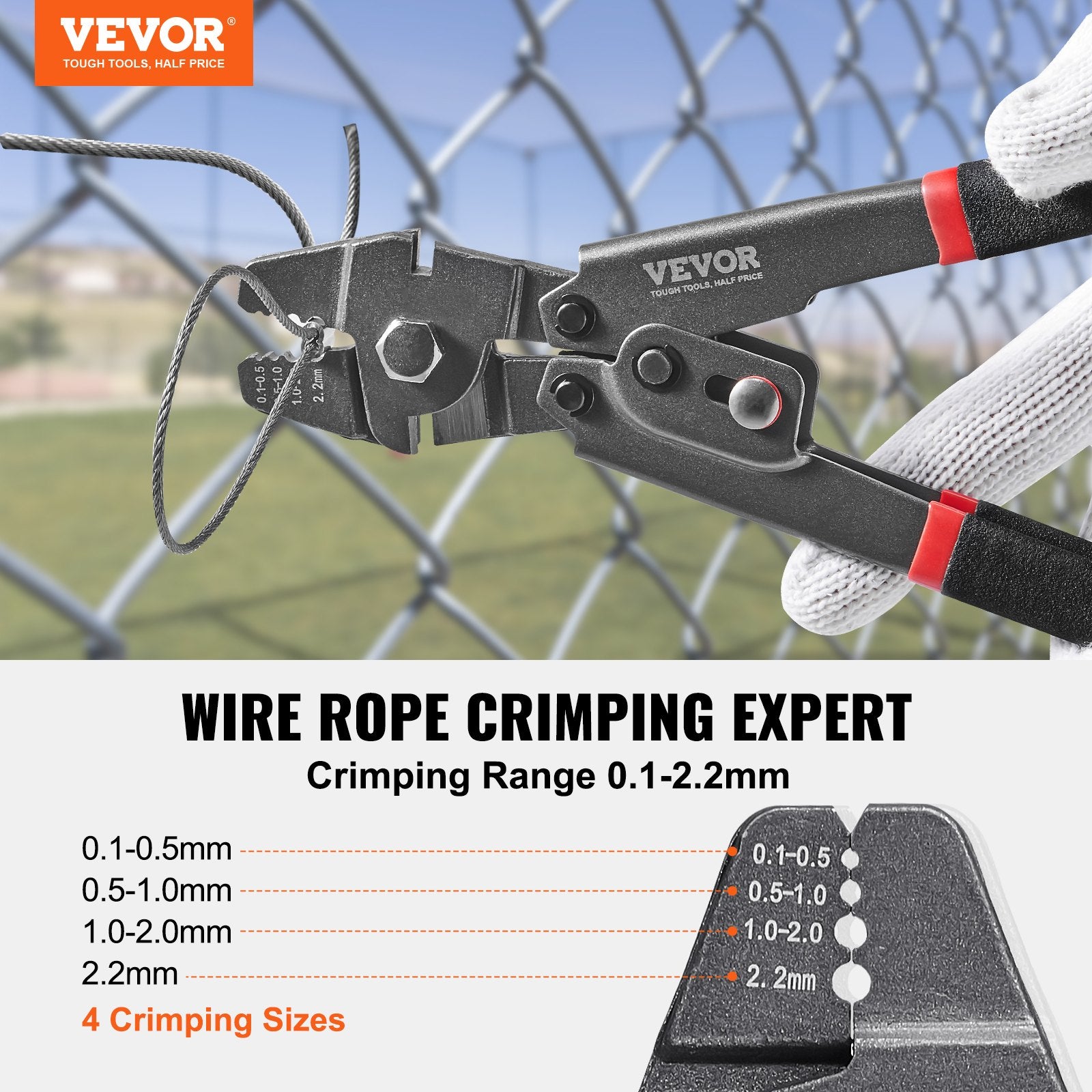 Cutters: VEVOR Crimping Tool, Up To 2.2mm Wire Rope Crimping Tool, Crimping Loop Sleeve Kit with a Cable Cutter and 160pcs Aluminum Buckles, Teflon Coating Anti-Rust Fishing Crimping Tool