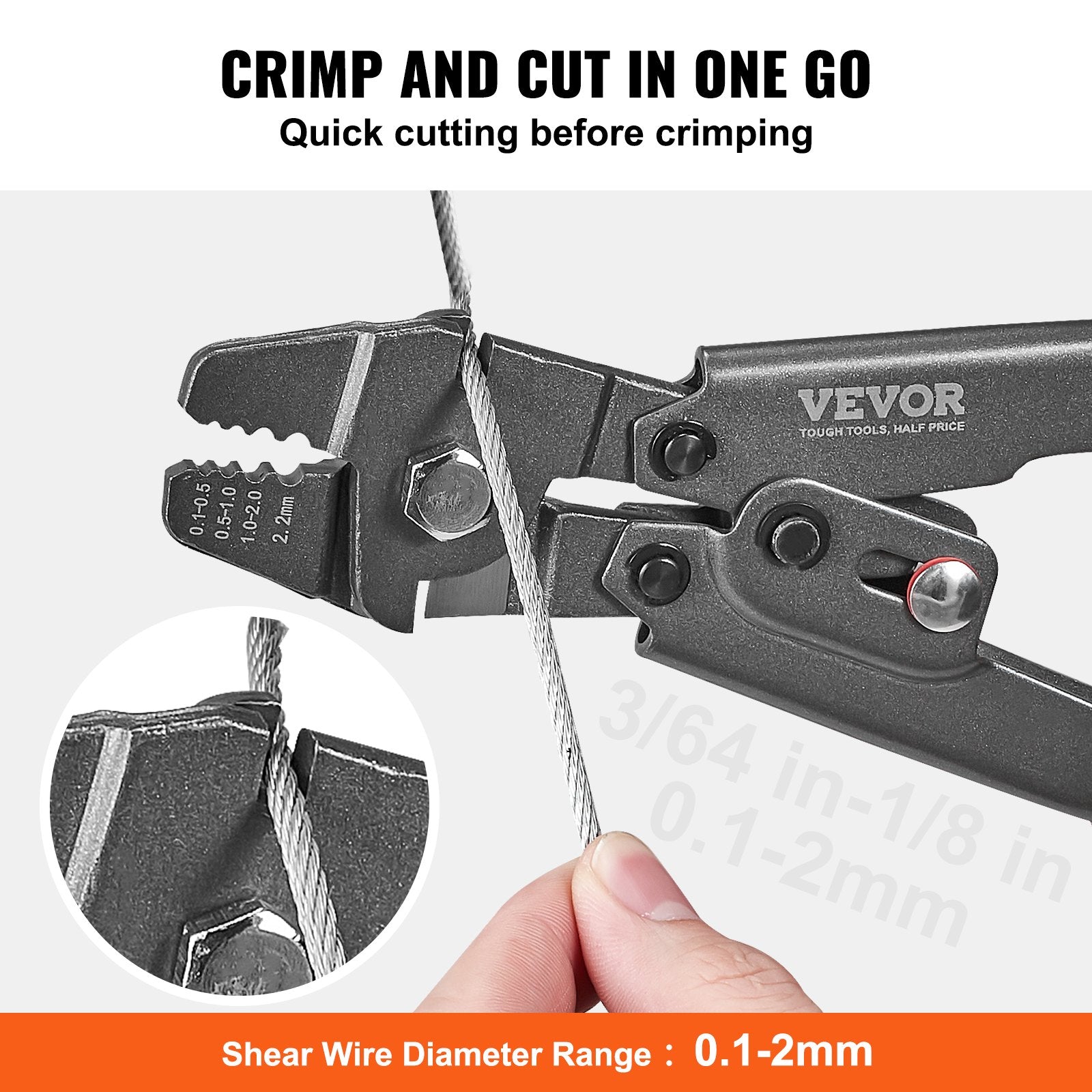 Cutters: VEVOR Crimping Tool, Up To 2.2mm Wire Rope Crimping Tool, Crimping Loop Sleeve Kit with a Cable Cutter and 160pcs Aluminum Buckles, Teflon Coating Anti-Rust Fishing Crimping Tool