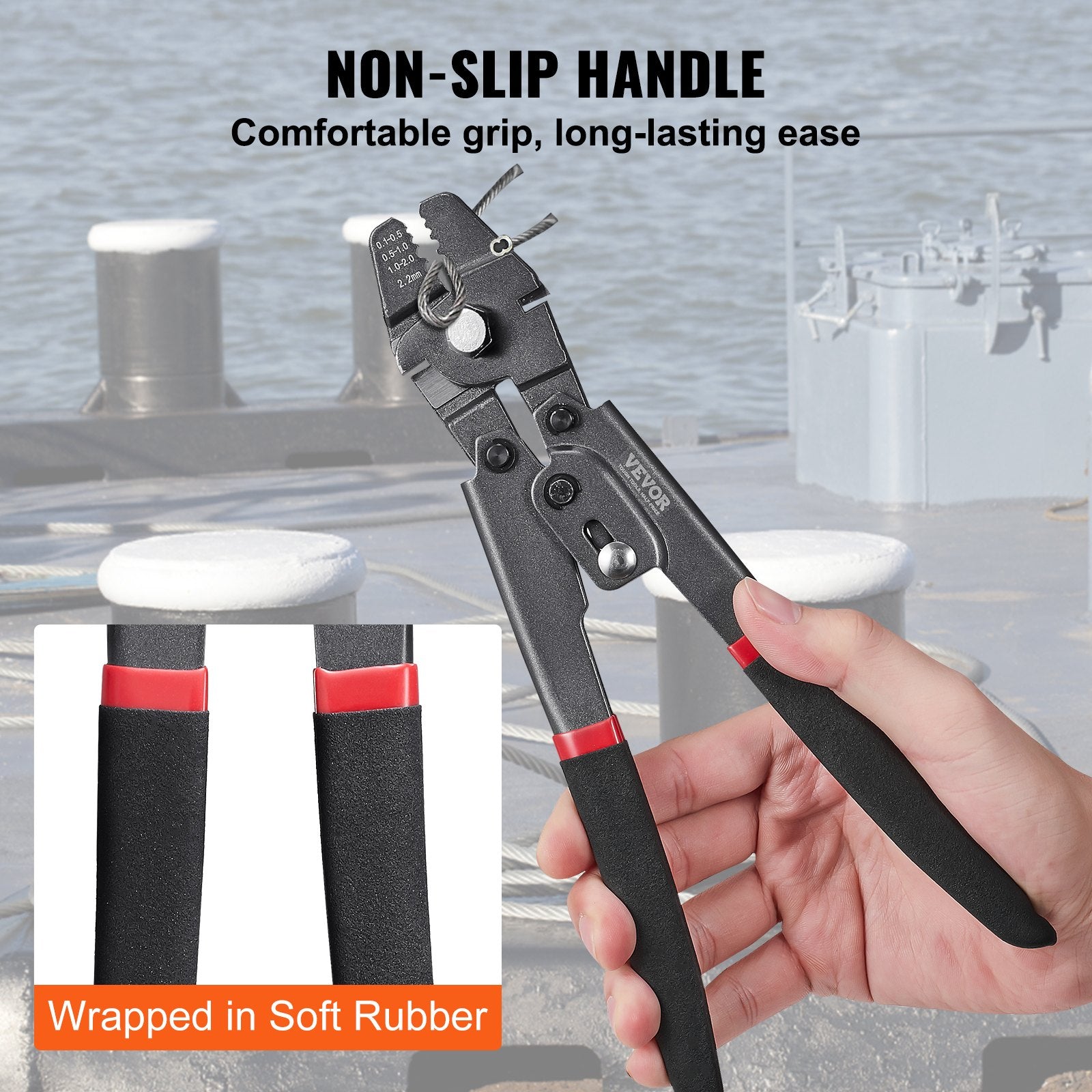Cutters: VEVOR Crimping Tool, Up To 2.2mm Wire Rope Crimping Tool, Crimping Loop Sleeve Kit with a Cable Cutter and 160pcs Aluminum Buckles, Teflon Coating Anti-Rust Fishing Crimping Tool