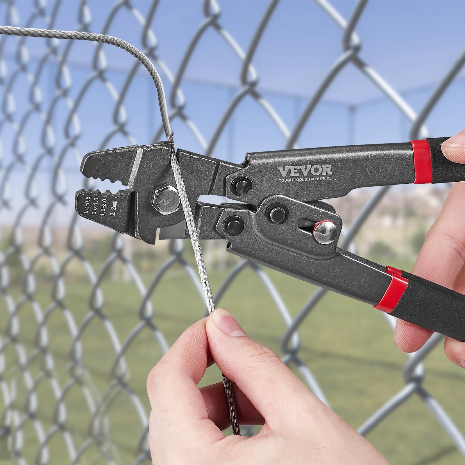 Cutters: VEVOR Crimping Tool, Up To 2.2mm Wire Rope Crimping Tool, Crimping Loop Sleeve Kit with a Cable Cutter and 160pcs Aluminum Buckles, Teflon Coating Anti-Rust Fishing Crimping Tool