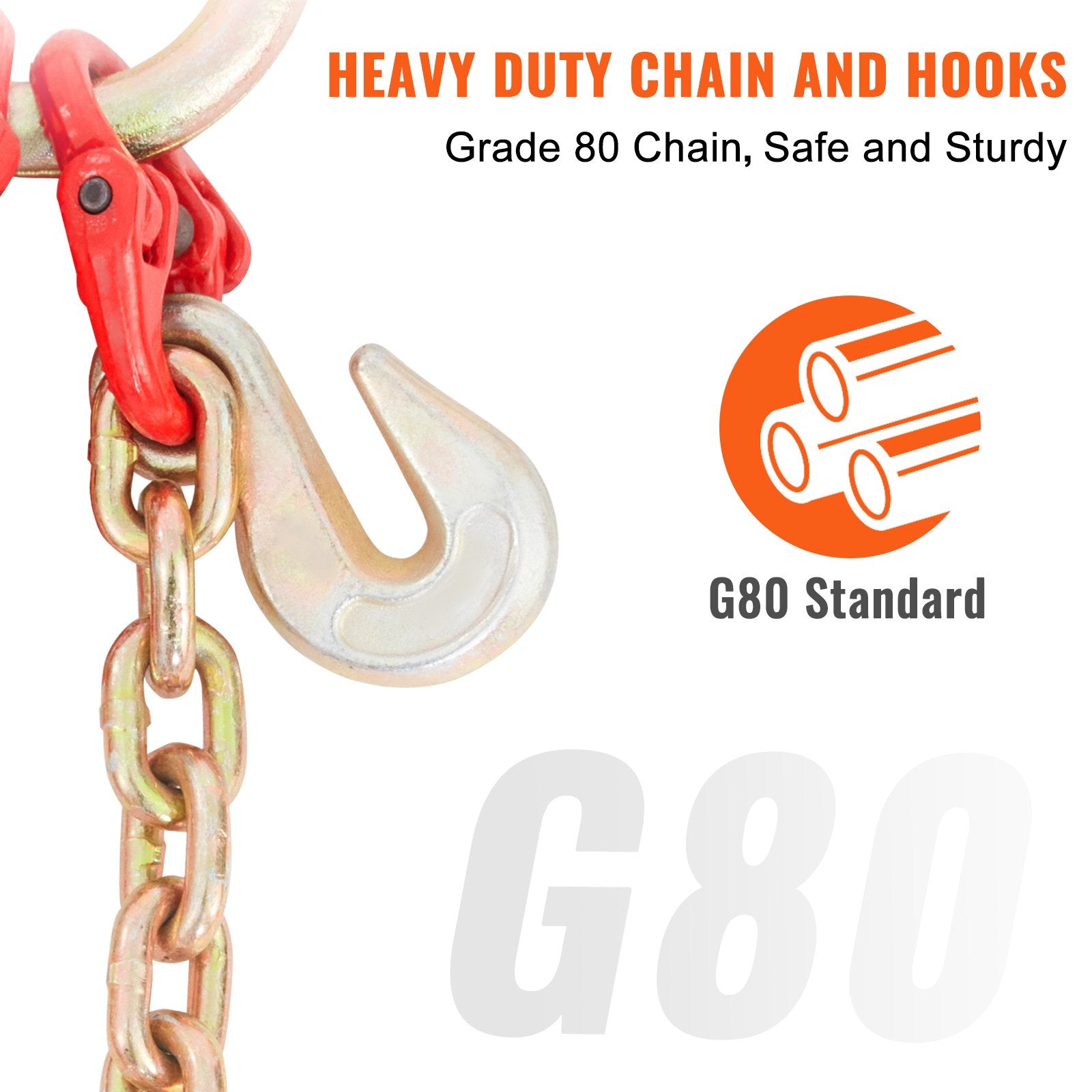 Building Materials: VEVOR V-Chain Bridle, 4364 kg Working Load Limit, 8 x 914.4 mm G80 Tow Chain with RTJ Cluster Hooks, DOT Certified, Galvanized Coating Manganese Steel & D-Shackle, for Lifting & Moving Activities
