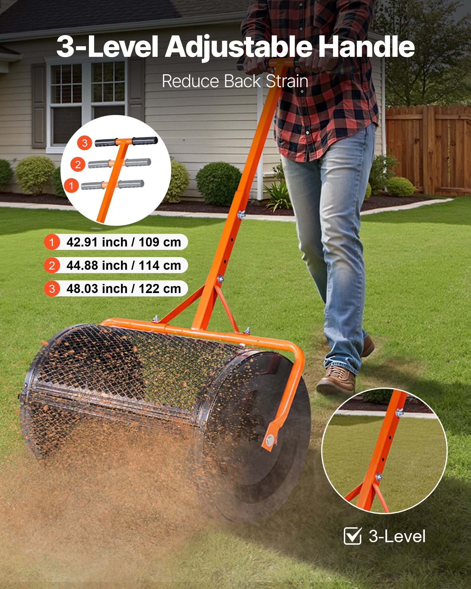 Coasters: VEVOR Compost Spreader, 24 in Wide Peat Moss Spreader with T Shaped Handle, 3 Heights Adjustable, Powder-Coated Steel Garden Peat Moss Roller, Heavy Duty Grass Seed Spreaders for Planting Seeding