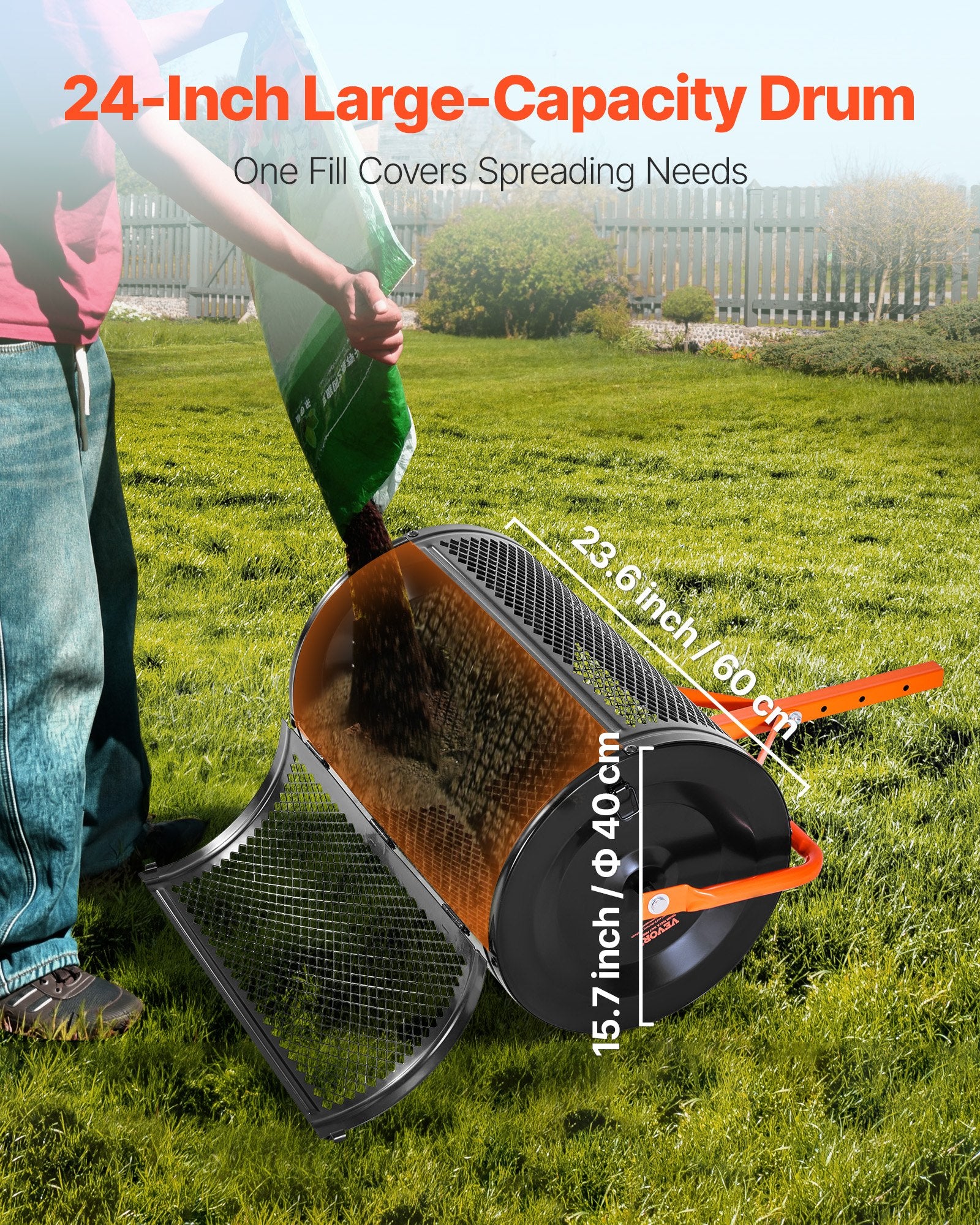 Coasters: VEVOR Compost Spreader, 24 in Wide Peat Moss Spreader with T Shaped Handle, 3 Heights Adjustable, Powder-Coated Steel Garden Peat Moss Roller, Heavy Duty Grass Seed Spreaders for Planting Seeding