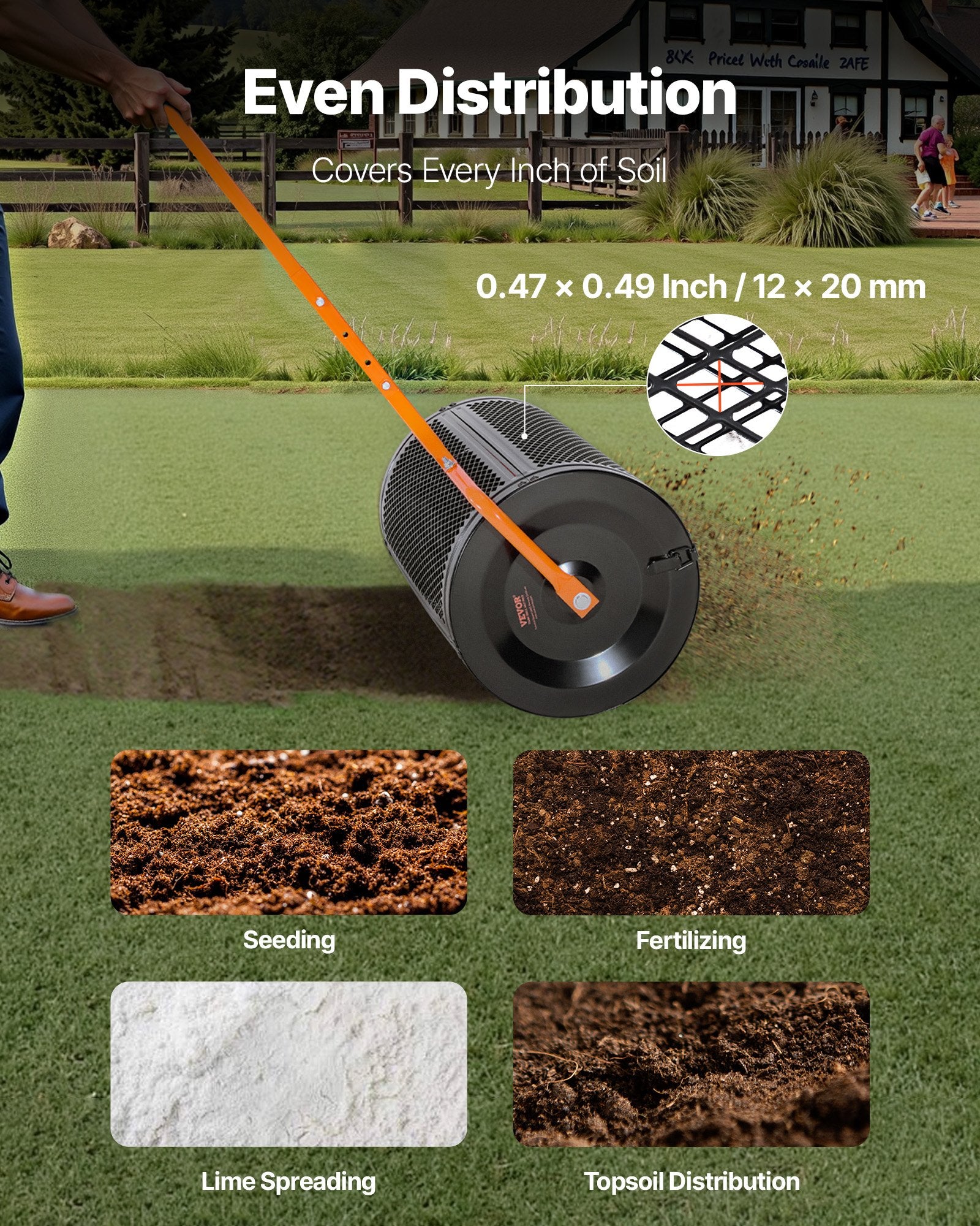 Coasters: VEVOR Compost Spreader, 24 in Wide Peat Moss Spreader with T Shaped Handle, 3 Heights Adjustable, Powder-Coated Steel Garden Peat Moss Roller, Heavy Duty Grass Seed Spreaders for Planting Seeding