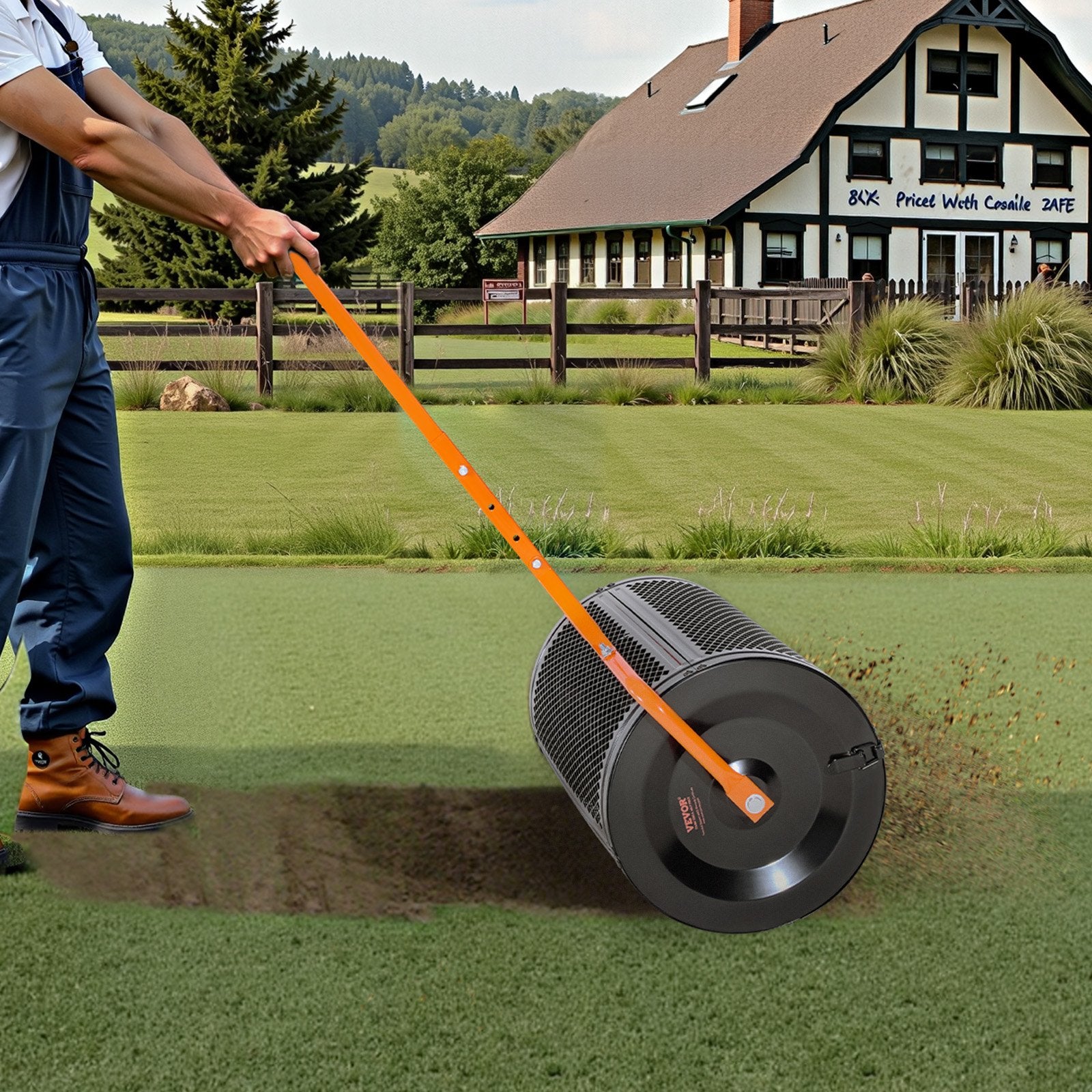 Coasters: VEVOR Compost Spreader, 24 in Wide Peat Moss Spreader with T Shaped Handle, 3 Heights Adjustable, Powder-Coated Steel Garden Peat Moss Roller, Heavy Duty Grass Seed Spreaders for Planting Seeding