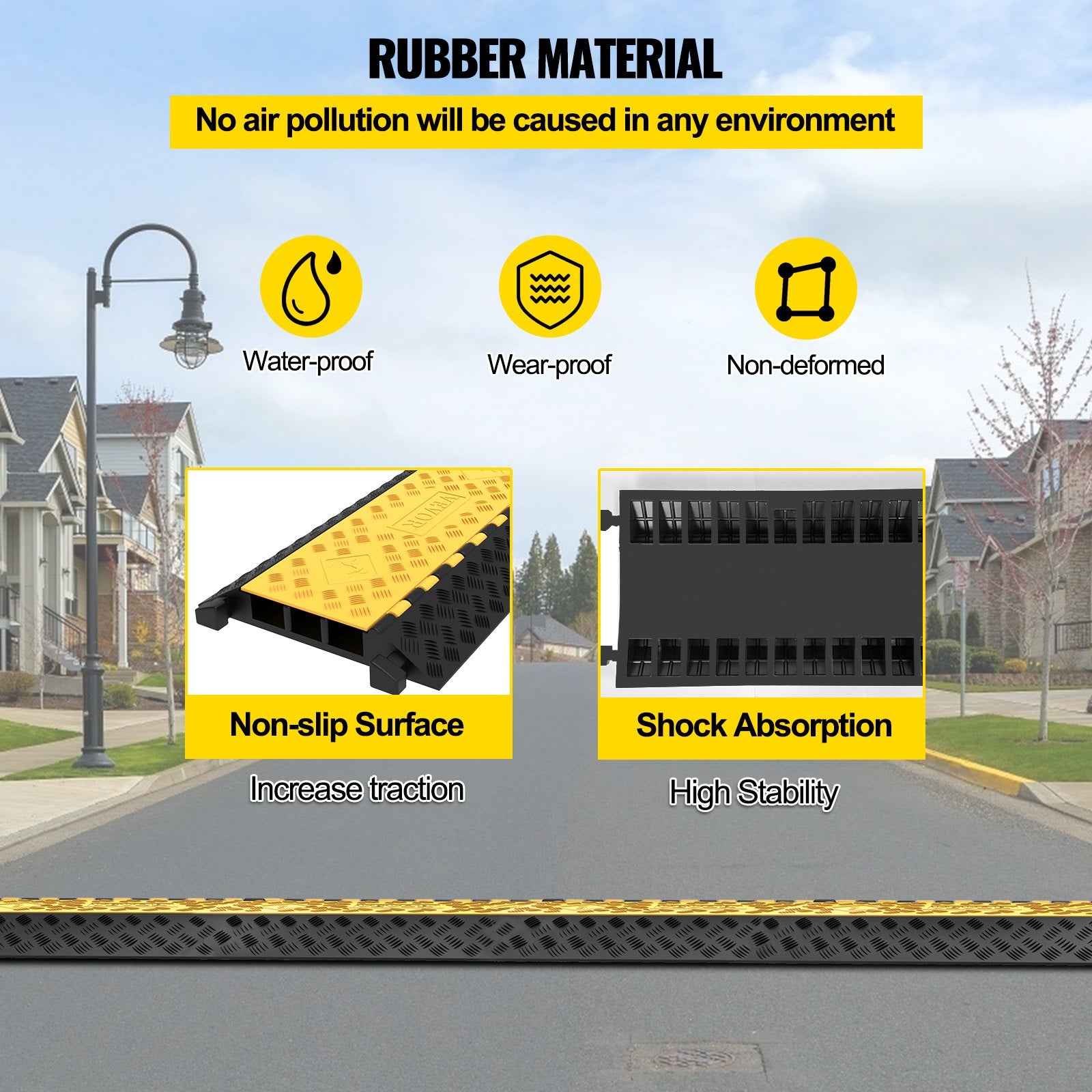 Traffic Control & Parking Tools: VEVOR Rubber Cable Guard, 3-Channel, 2 x 2.3 in - Durable Cord Protection Ramp for Driveways, 6600 lbs Capacity