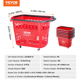 Beekeeping: VEVOR Shopping Baskets, 6PCS, 39L Shopping Carts with Handles, Plastic Rolling Shopping Basket with Wheels, Large Portable Shopping Basket Set for Supermarkets, Retail Stores, Grocery Shopping, Red