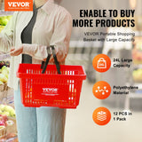 Food Storage: VEVOR Shopping Basket, Set of 12, 24L Durable Plastic Grocery Basket with Handle and Stand, 425 x 295 x 225 mm Portable Shop Basket Bulk Used for Retail Store, Supermarket, and Grocery Shopping, Red