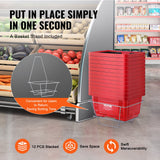 Food Storage: VEVOR Shopping Basket, Set of 12, 24L Durable Plastic Grocery Basket with Handle and Stand, 425 x 295 x 225 mm Portable Shop Basket Bulk Used for Retail Store, Supermarket, and Grocery Shopping, Red
