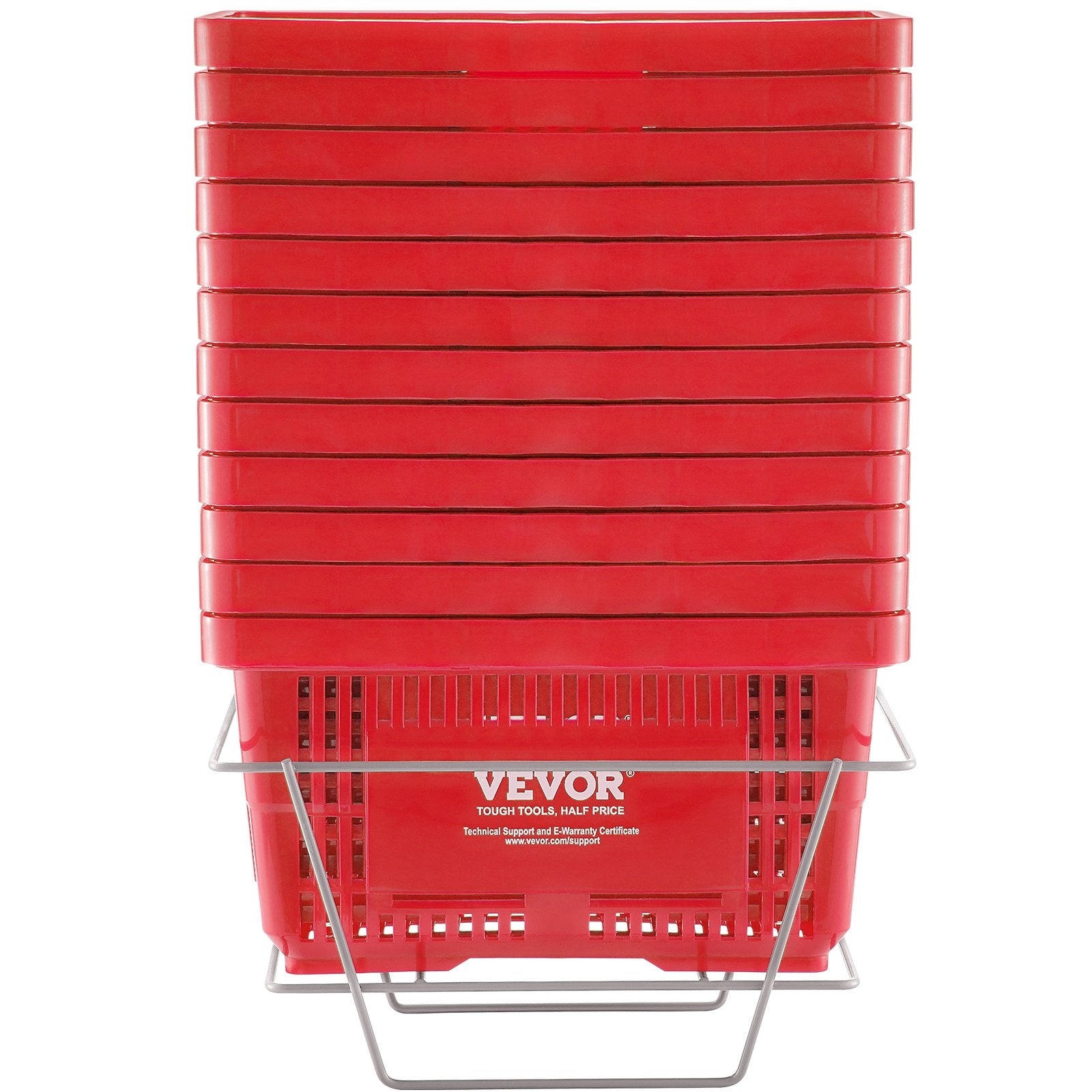 Food Storage: VEVOR Shopping Basket, Set of 12, 24L Durable Plastic Grocery Basket with Handle and Stand, 425 x 295 x 225 mm Portable Shop Basket Bulk Used for Retail Store, Supermarket, and Grocery Shopping, Red