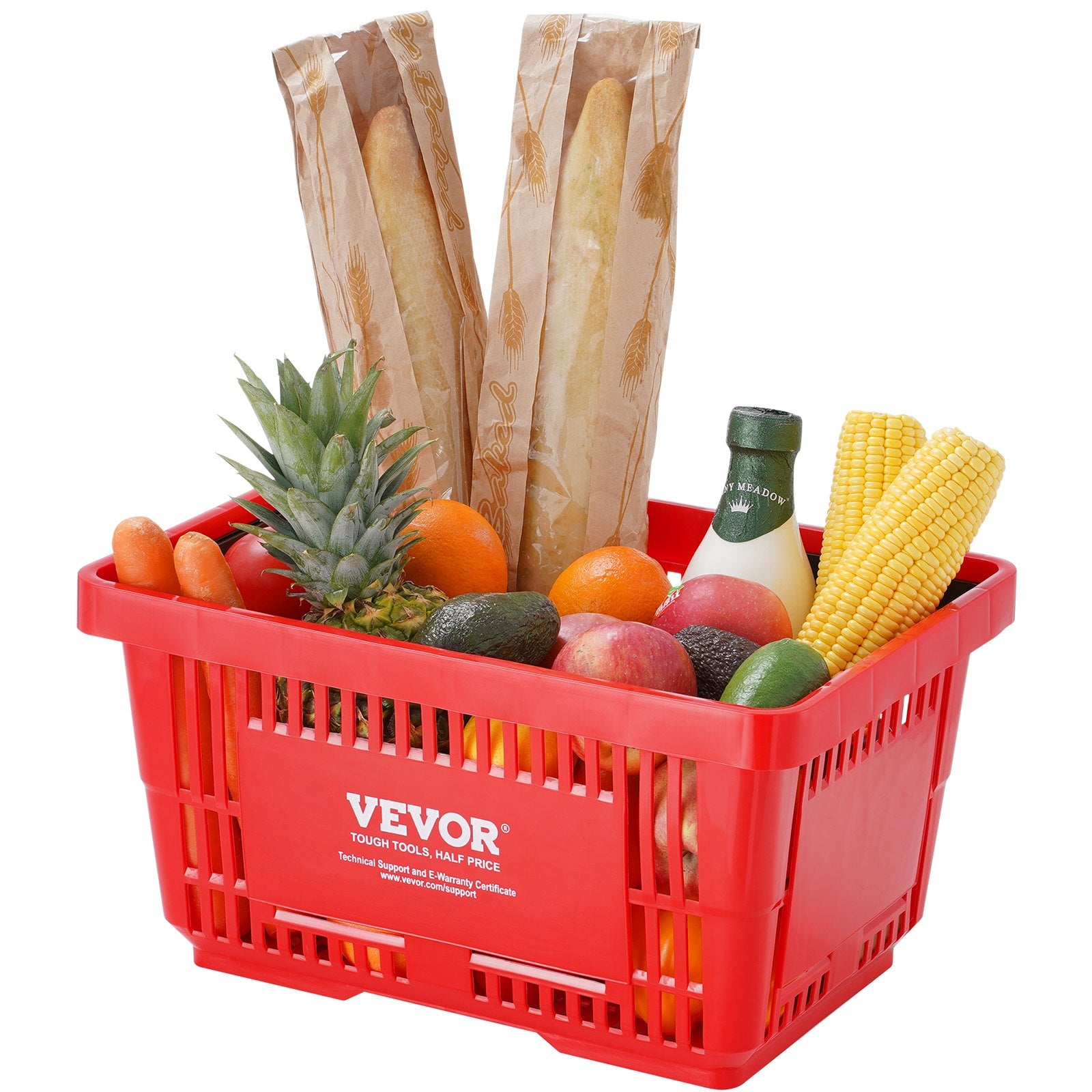 Food Storage: VEVOR Shopping Basket, Set of 12, 24L Durable Plastic Grocery Basket with Handle and Stand, 425 x 295 x 225 mm Portable Shop Basket Bulk Used for Retail Store, Supermarket, and Grocery Shopping, Red