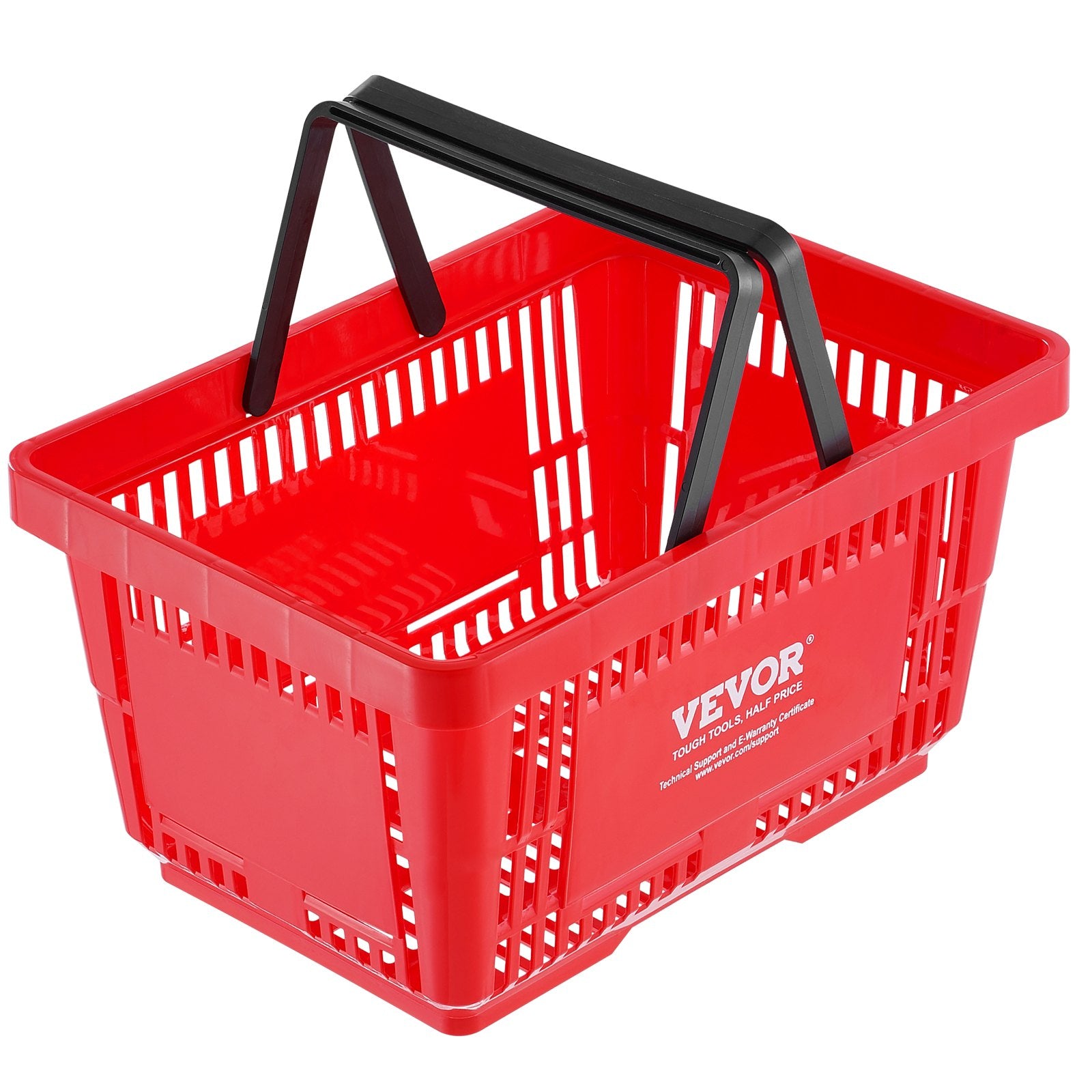 Food Storage: VEVOR Shopping Basket, Set of 12, 24L Durable Plastic Grocery Basket with Handle and Stand, 425 x 295 x 225 mm Portable Shop Basket Bulk Used for Retail Store, Supermarket, and Grocery Shopping, Red