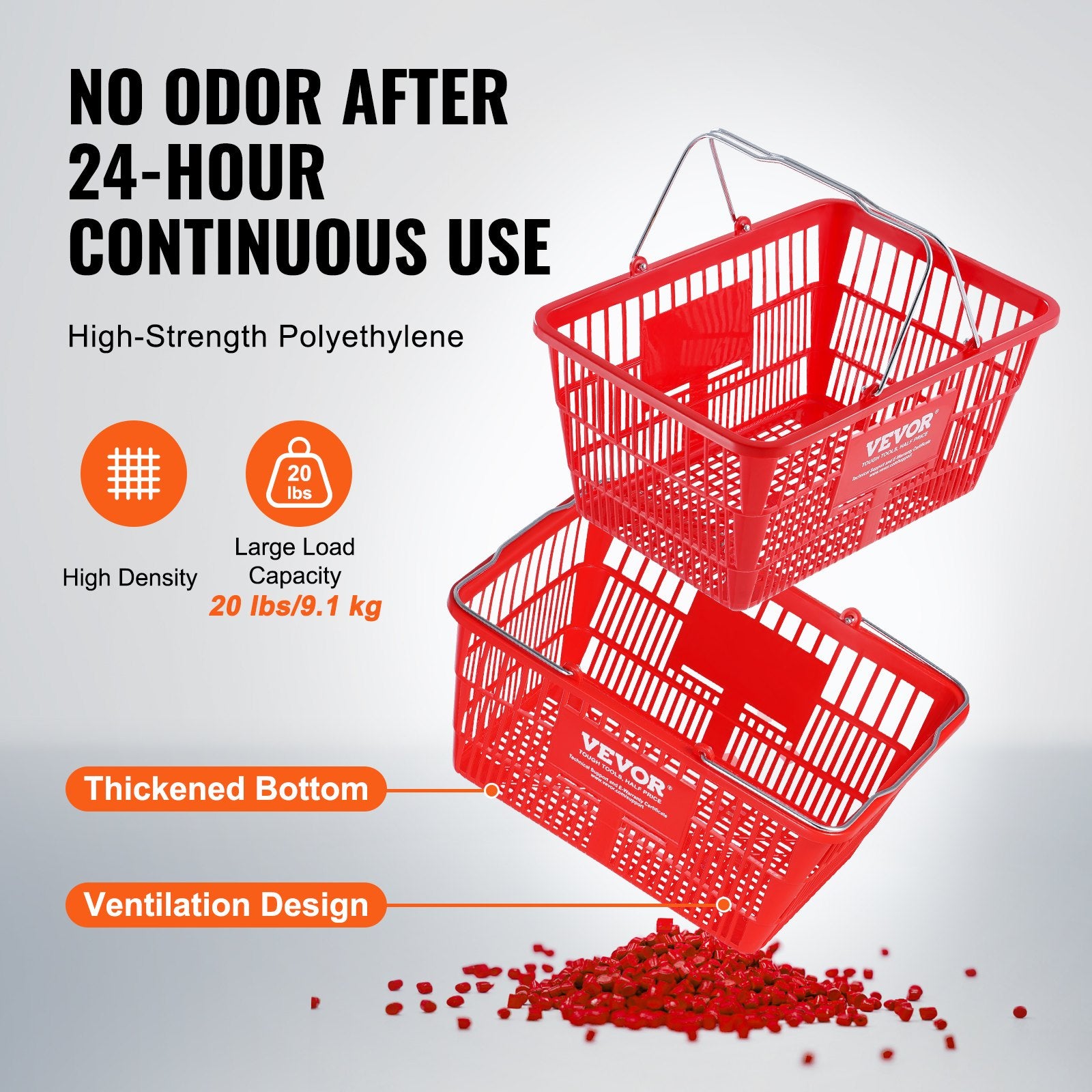 Food Storage: VEVOR Shopping Basket, Set of 12, 21L Durable Plastic Grocery Basket with Metal Handle and Stand, 425 x 305 x 218 mm Portable Shop Basket Bulk Used for Retail Store Supermarket Grocery Shopping, Red