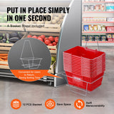 Food Storage: VEVOR Shopping Basket, Set of 12, 21L Durable Plastic Grocery Basket with Metal Handle and Stand, 425 x 305 x 218 mm Portable Shop Basket Bulk Used for Retail Store Supermarket Grocery Shopping, Red