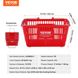 Food Storage: VEVOR Shopping Basket, Set of 12, 21L Durable Plastic Grocery Basket with Metal Handle and Stand, 425 x 305 x 218 mm Portable Shop Basket Bulk Used for Retail Store Supermarket Grocery Shopping, Red