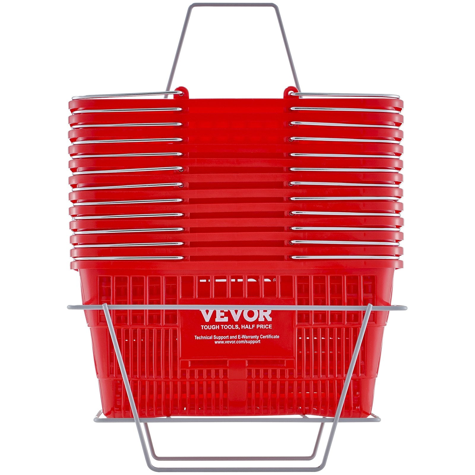 Food Storage: VEVOR Shopping Basket, Set of 12, 21L Durable Plastic Grocery Basket with Metal Handle and Stand, 425 x 305 x 218 mm Portable Shop Basket Bulk Used for Retail Store Supermarket Grocery Shopping, Red
