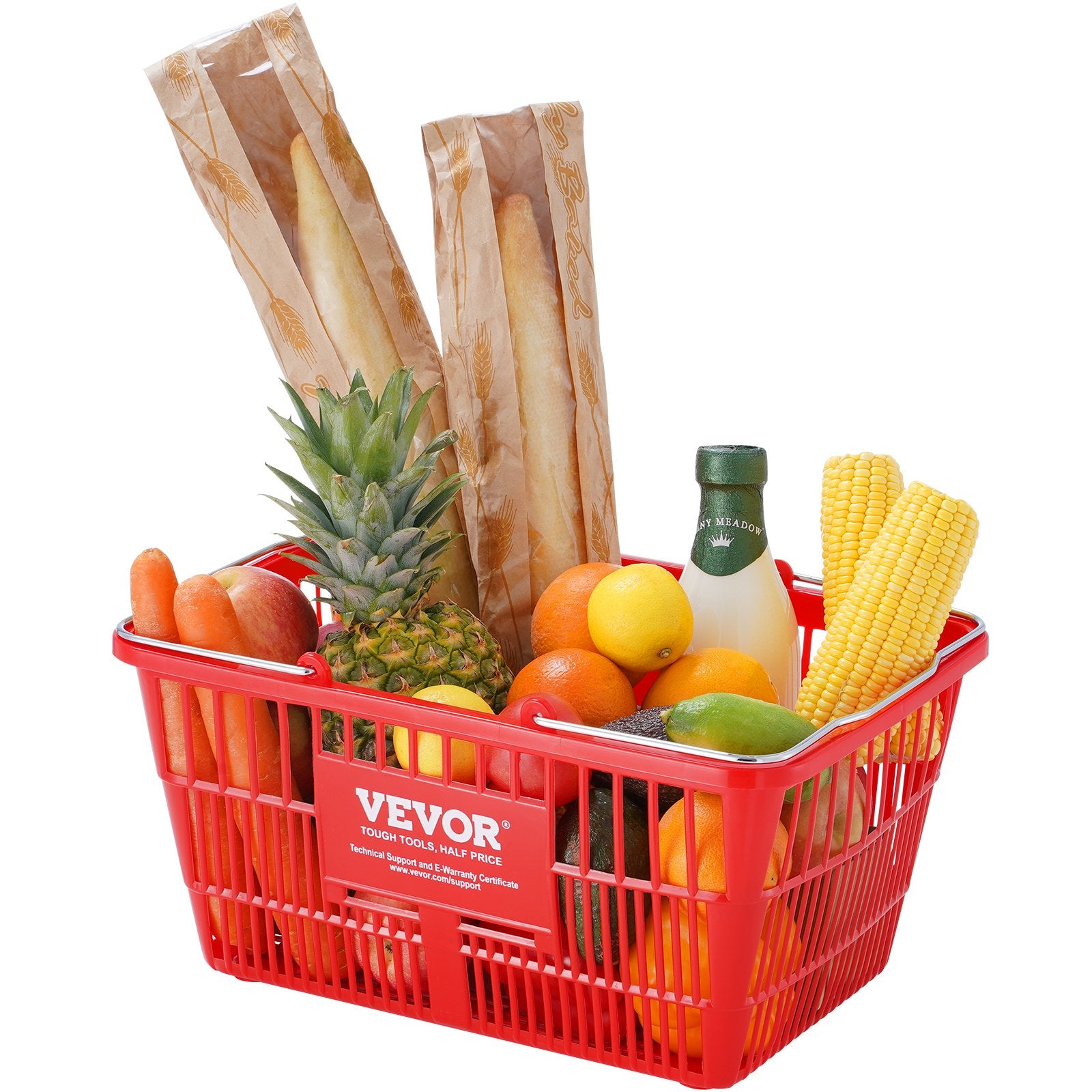 Food Storage: VEVOR Shopping Basket, Set of 12, 21L Durable Plastic Grocery Basket with Metal Handle and Stand, 425 x 305 x 218 mm Portable Shop Basket Bulk Used for Retail Store Supermarket Grocery Shopping, Red