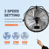Fan Accessories: VEVOR Industrial Wall Mount Fan Waterproof Metal Fan 17.6'' 3 Speed Airflow