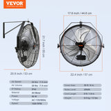 Fan Accessories: VEVOR Industrial Wall Mount Fan Waterproof Metal Fan 17.6'' 3 Speed Airflow