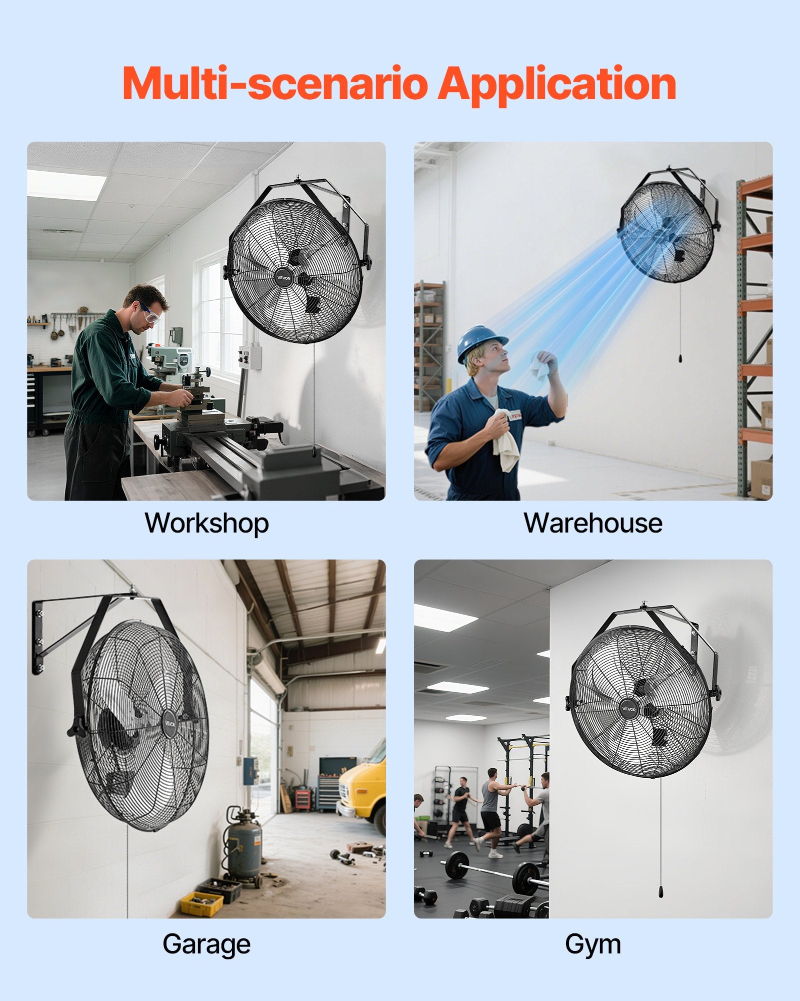 Automotive Repair & Speciality Tools: VEVOR 615mm Industrial Wall Mount Fan 3 Speed 4650 CFM for Garage Greenhouse