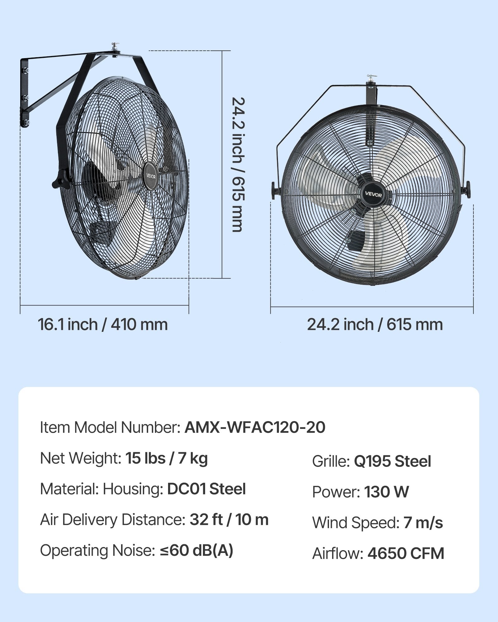 Automotive Repair & Speciality Tools: VEVOR 615mm Industrial Wall Mount Fan 3 Speed 4650 CFM for Garage Greenhouse