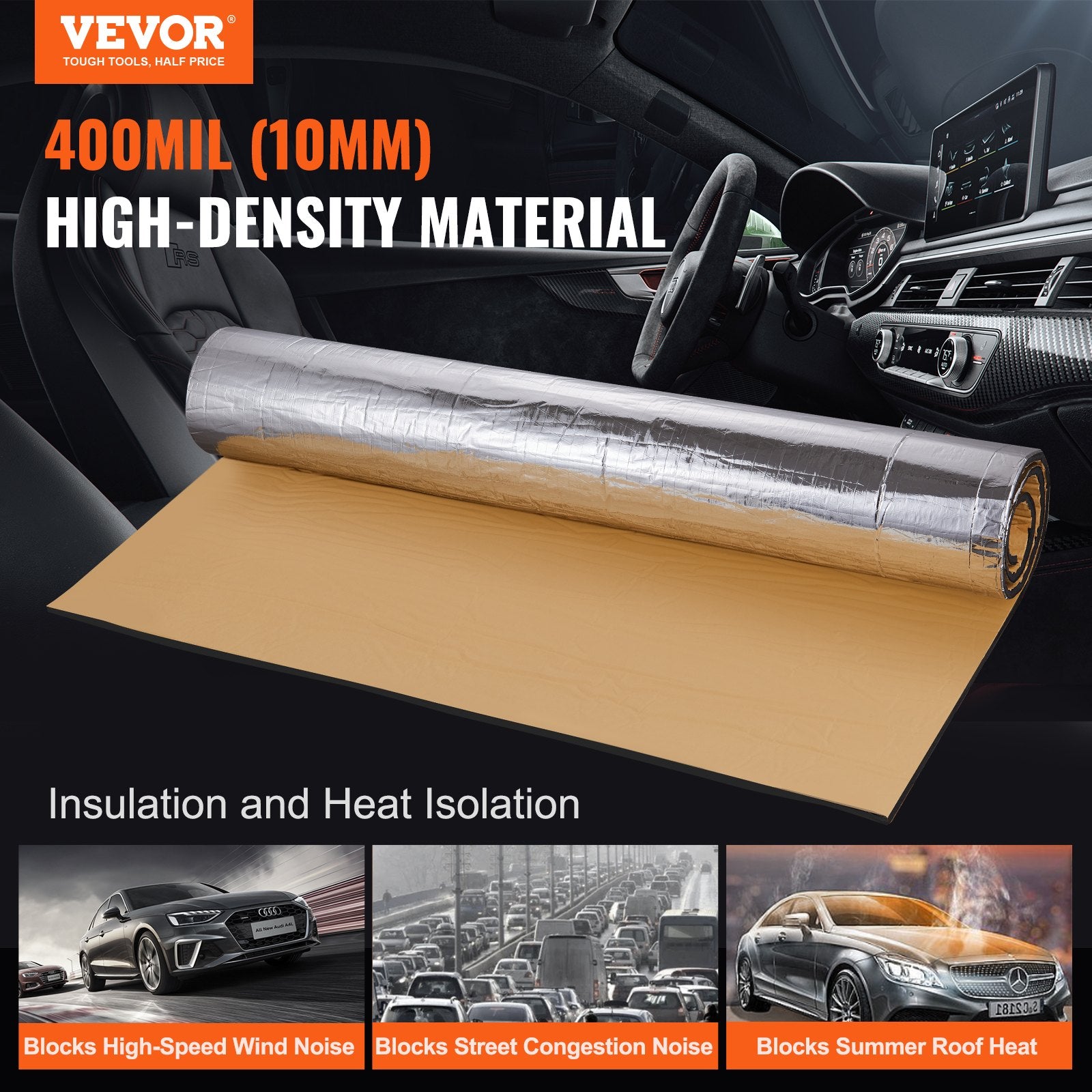 Audio Accessories: VEVOR Car Sound Deadening Mat, 400 mil 1.5sq.m Automotive Sound Deadener, High Density Foam Sound Deadener Material & Heat Barrier, Double Layer Waterproof Structure Acoustic Insulation Mat