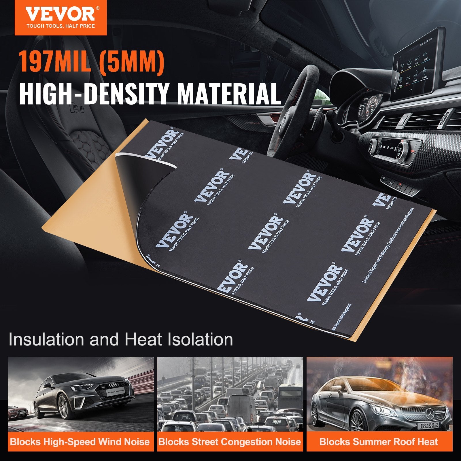 Automotive Decor: VEVOR Car Sound Deadening Mat, 200 mil 2.3sq.m Car Sound Dampening Material, Butyl Automotive Sound Deadener, Noise Insulation and Vibration Dampening Material for Car