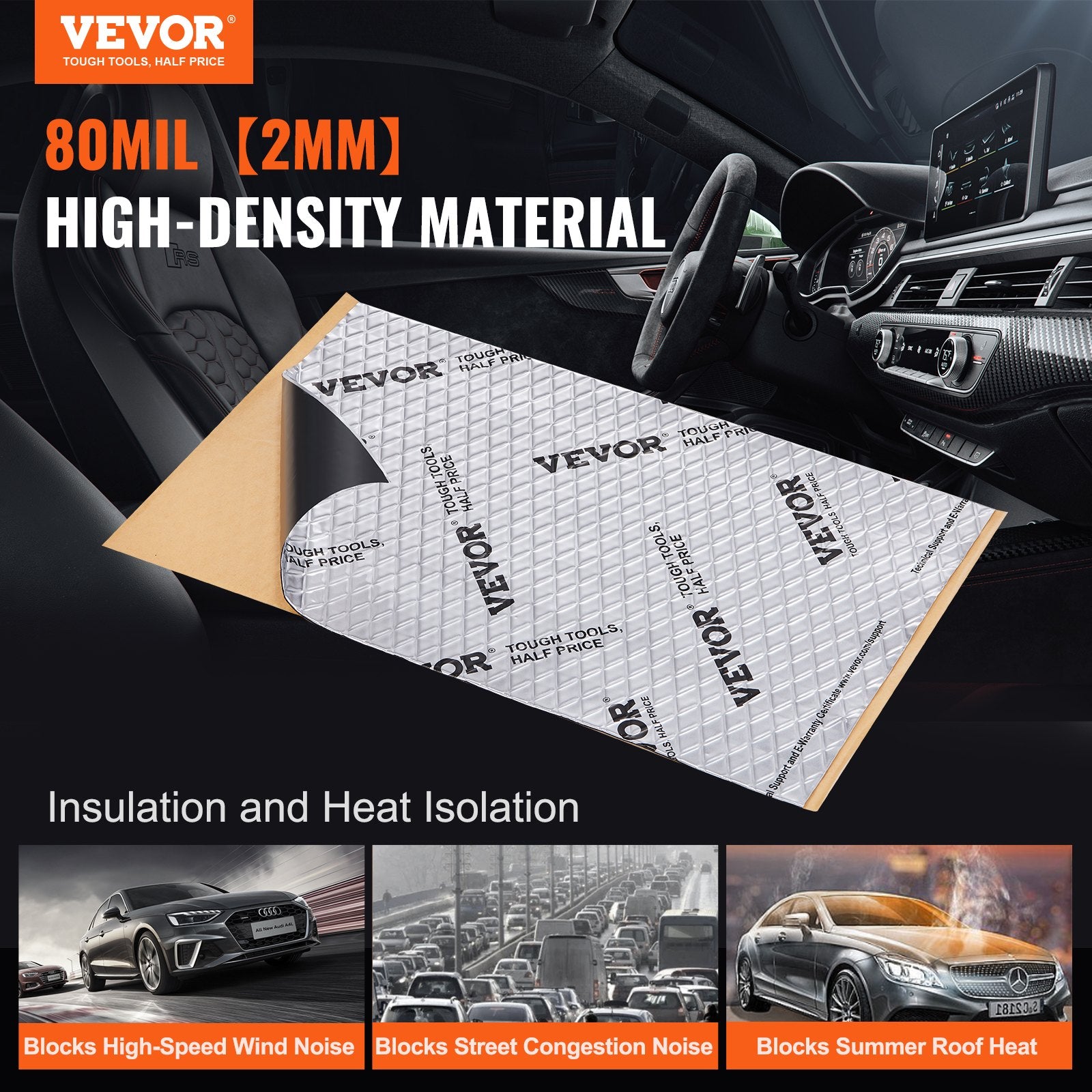 Automotive Decor: VEVOR Car Sound Deadening Mat, 80 mil 3.3sq.m Car Sound Dampening Material, Butyl Automotive Sound Deadener, Noise Insulation and Vibration Dampening Material for Car