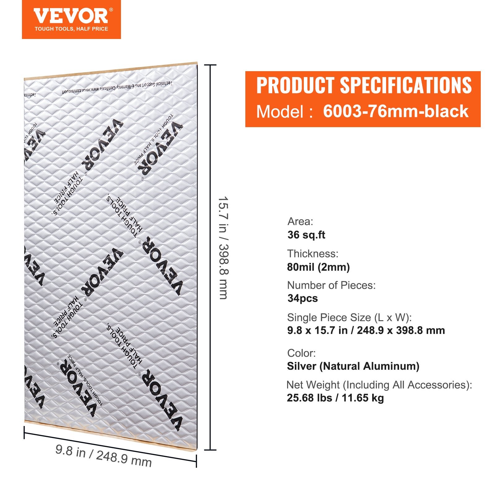 Automotive Decor: VEVOR Car Sound Deadening Mat, 80 mil 3.3sq.m Car Sound Dampening Material, Butyl Automotive Sound Deadener, Noise Insulation and Vibration Dampening Material for Car
