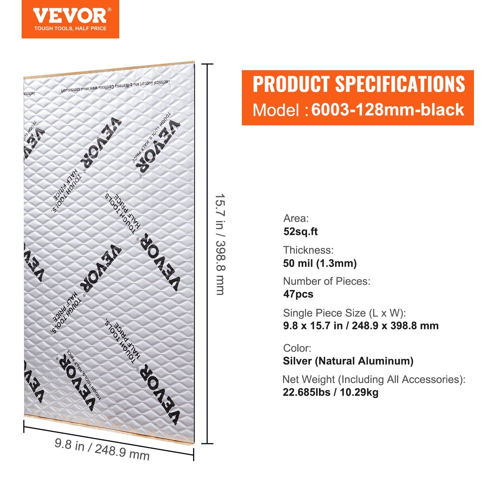 Automotive Decor: VEVOR Car Sound Deadening Mat, 50 mil 4.8sq.m Car Sound Dampening Material, Butyl Automotive Sound Deadener, Noise Insulation and Vibration Dampening Material for Car