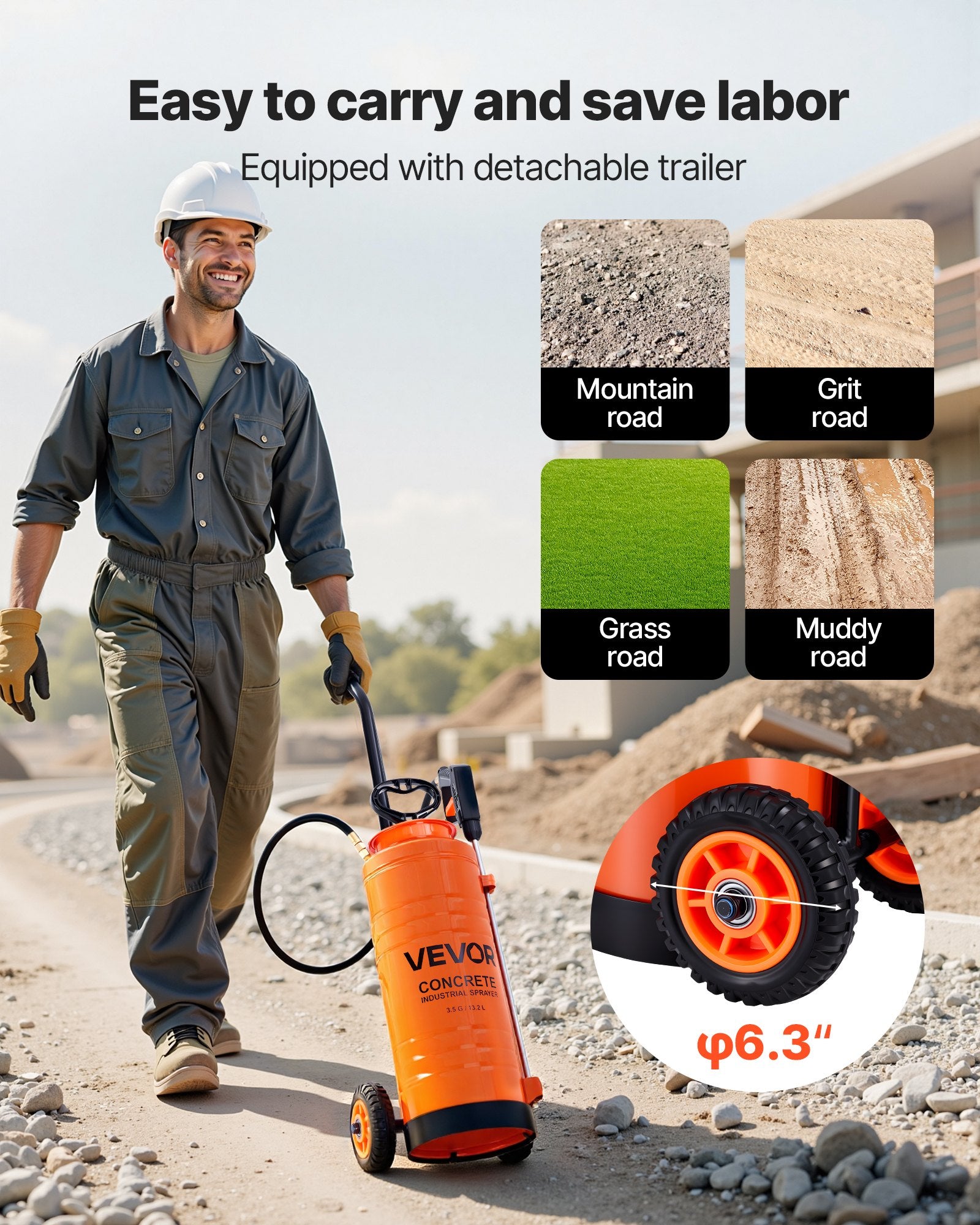 Salt & Pepper Shakers: VEVOR Industrial Concrete Sprayer with Wheeled Cart, 14L Stainless Steel Sprayer, Heavy Duty Tri-Poxy Pump Sprayers, 52cm Wand, 1.2m & 3m Hoses, 2 Brass Nozzles for Construction, Lawn & Garden