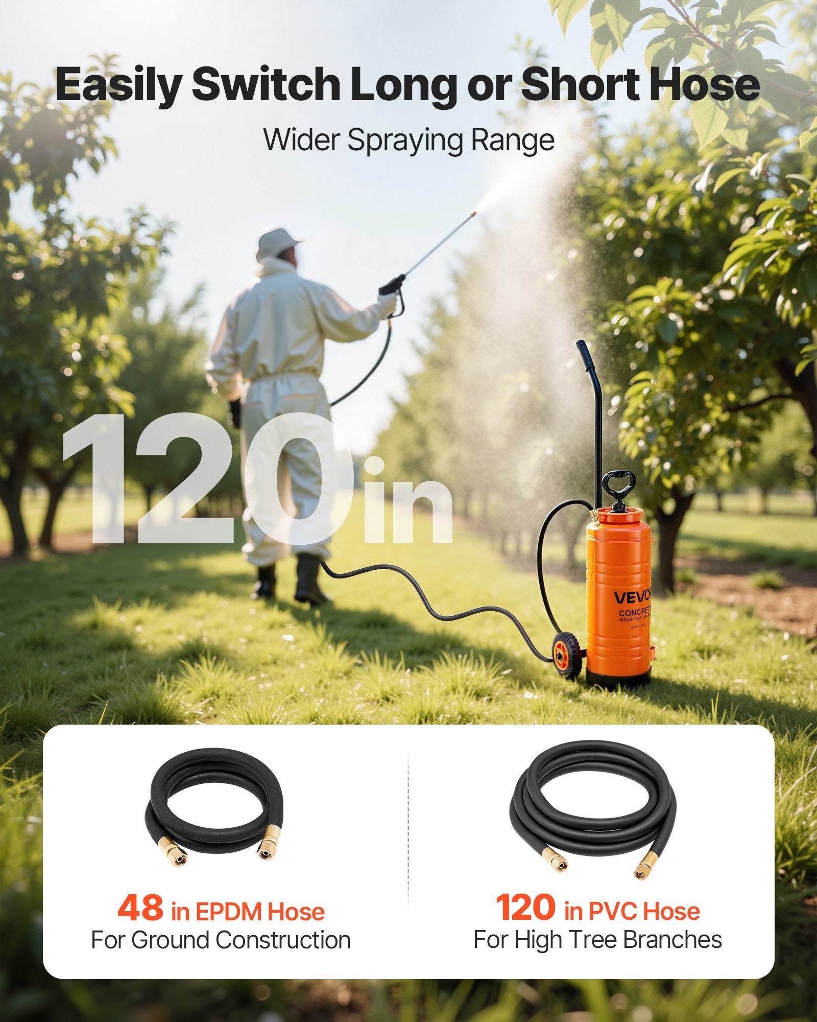 Salt & Pepper Shakers: VEVOR Industrial Concrete Sprayer with Wheeled Cart, 14L Stainless Steel Sprayer, Heavy Duty Tri-Poxy Pump Sprayers, 52cm Wand, 1.2m & 3m Hoses, 2 Brass Nozzles for Construction, Lawn & Garden