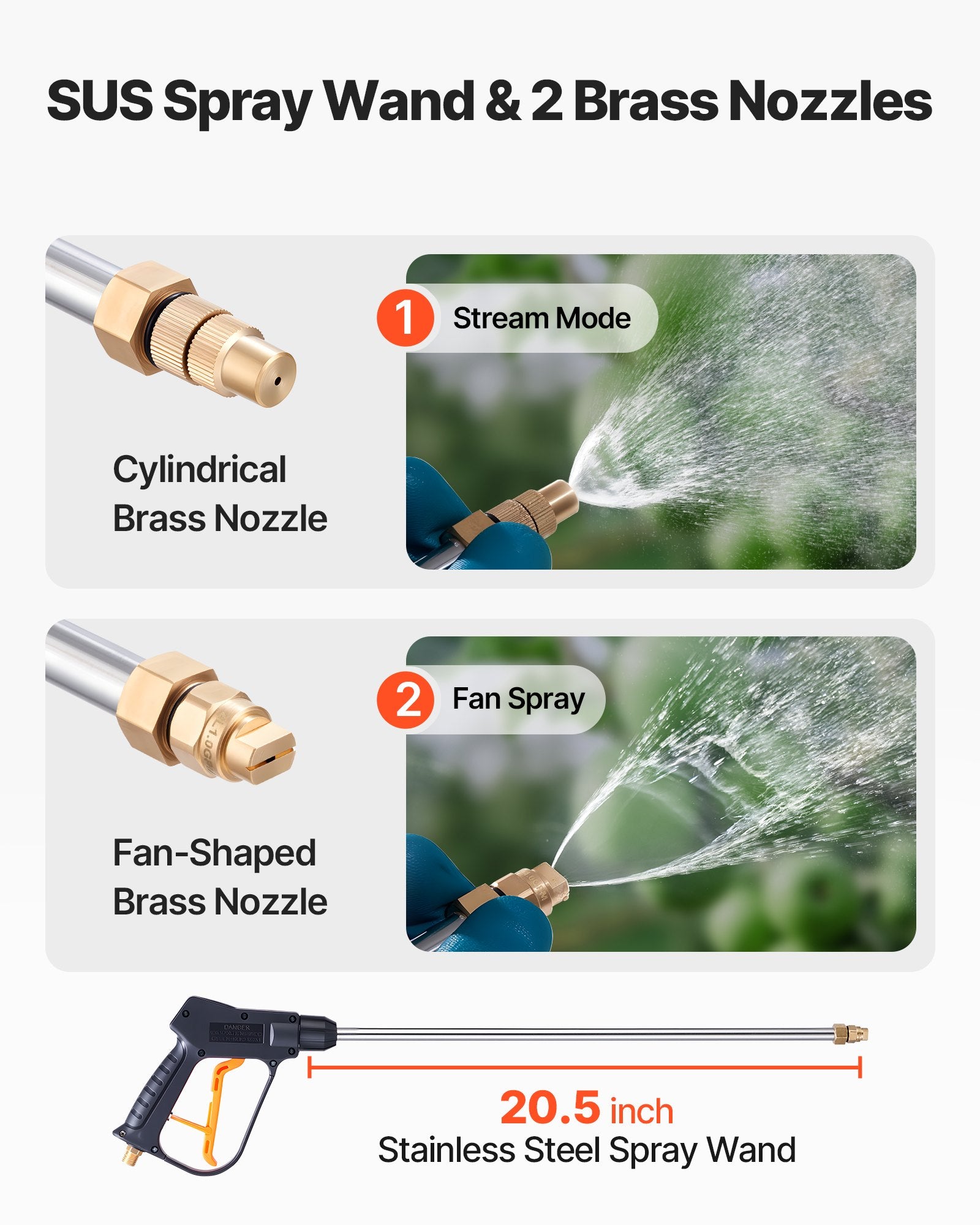 Salt & Pepper Shakers: VEVOR Industrial Concrete Sprayer, 14L Stainless Steel Sprayer, Heavy Duty Tri-Poxy Pump Sprayers, 52cm Wand with Ergonomic Gun Handle, 1.2m & 3m Hoses, 2 Brass Nozzles for Construction, Garden