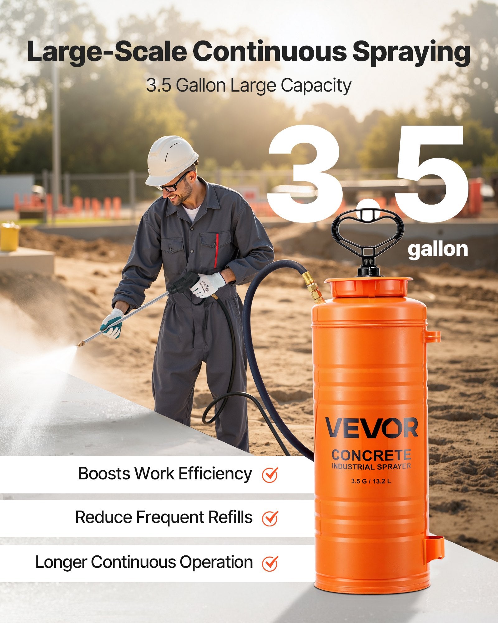 Salt & Pepper Shakers: VEVOR Industrial Concrete Sprayer, 14L Stainless Steel Sprayer, Heavy Duty Tri-Poxy Pump Sprayers, 52cm Wand with Ergonomic Gun Handle, 1.2m & 3m Hoses, 2 Brass Nozzles for Construction, Garden