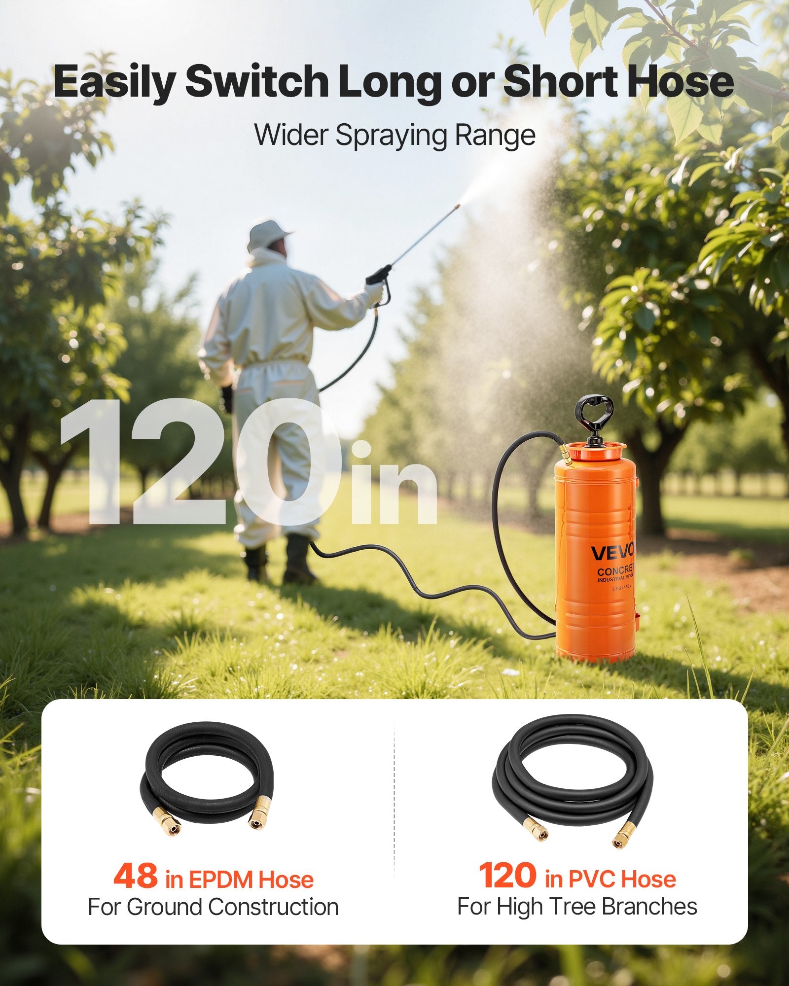 Salt & Pepper Shakers: VEVOR Industrial Concrete Sprayer, 14L Stainless Steel Sprayer, Heavy Duty Tri-Poxy Pump Sprayers, 52cm Wand with Ergonomic Gun Handle, 1.2m & 3m Hoses, 2 Brass Nozzles for Construction, Garden