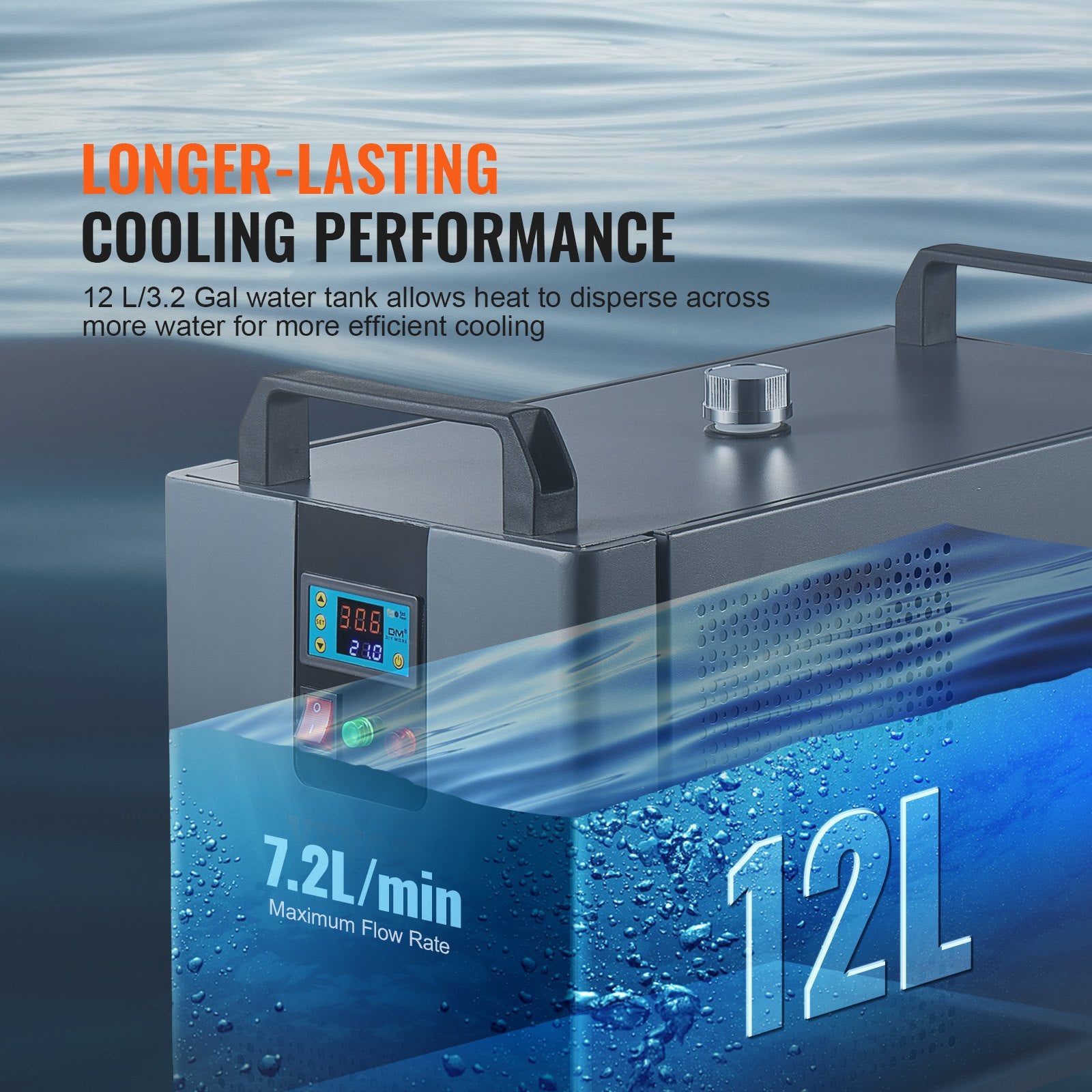 Automotive Repair & Speciality Tools: VEVOR Industrial Water Chiller, KH-6000, 200W Industrial Water Cooler Cooling System with Compressor 12 L Water Tank Capacity 7.8 L/min Max Flow Rate, for CO2 Laser Engraving Machine Cooling Machine