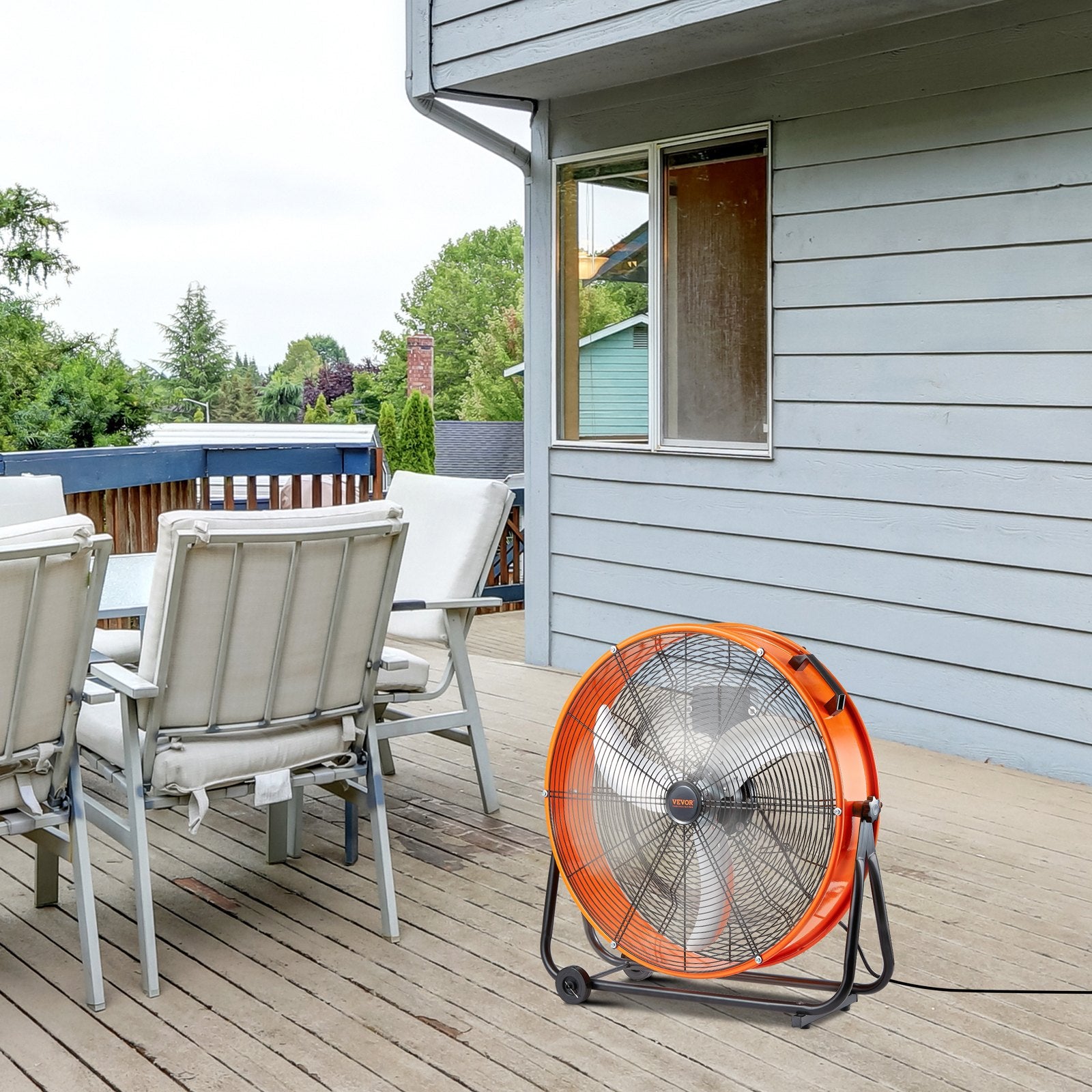 Desktops & Accessories: VEVOR Drum Fan 24 Inch High Velocity Industrial Use 3-Speed Timer for Warehouse