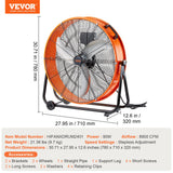 Desktops & Accessories: VEVOR Drum Fan 24 In High Velocity Industrial Infinitely Variable Speed 7935CFM