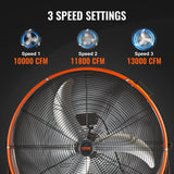 Desktops & Accessories: VEVOR Drum Fan 30 Inch High Velocity Industrial Use 3-Speed 13000CFM for Warehouse