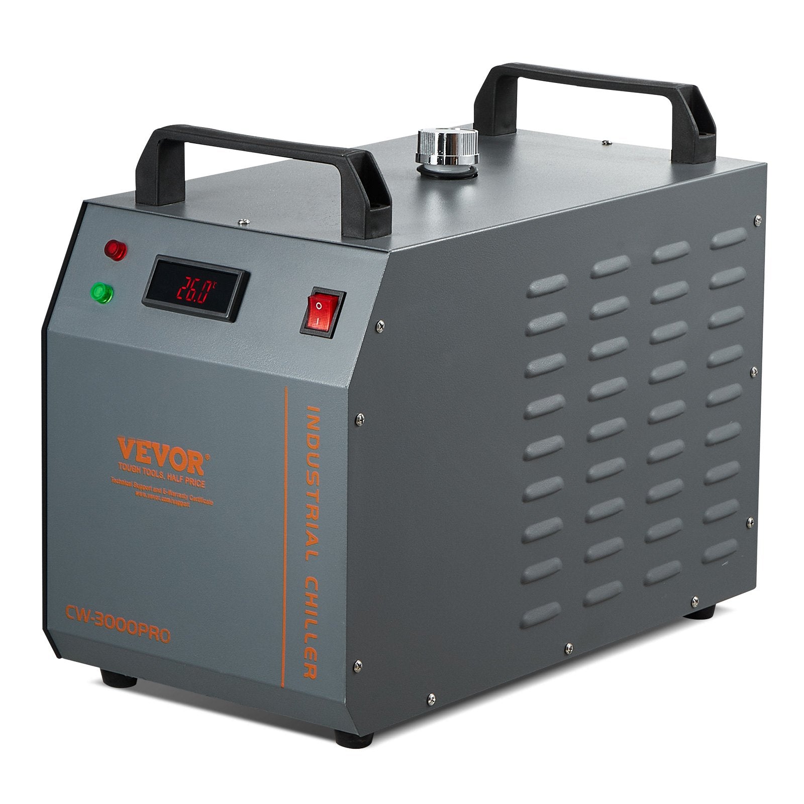 Camping Appliances: VEVOR Industrial Water Chiller, CW-3000(PRO), 150W Air-Cooled Industrial Water Cooler Cooling System with 12L Water Tank Capacity 18 L/min Max Flow Rate, for Laser Engraving Machine Cooling Machine