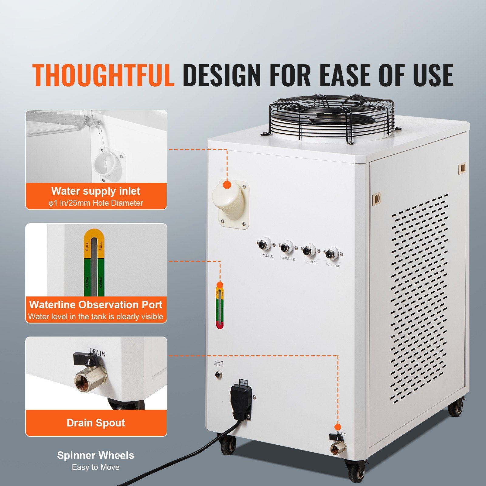 Camping Appliances: VEVOR Industrial Water Chiller, CW6000, 1500W Industrial Water Cooler Cooling System with Compressor 15L Water Tank Capacity 65 L/min Max Flow Rate, for CO2 Laser Engraving Machine Cooling Machine