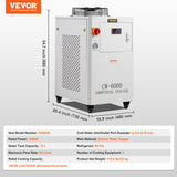 Camping Appliances: VEVOR Industrial Water Chiller, CW6000, 1500W Industrial Water Cooler Cooling System with Compressor 15L Water Tank Capacity 65 L/min Max Flow Rate, for CO2 Laser Engraving Machine Cooling Machine