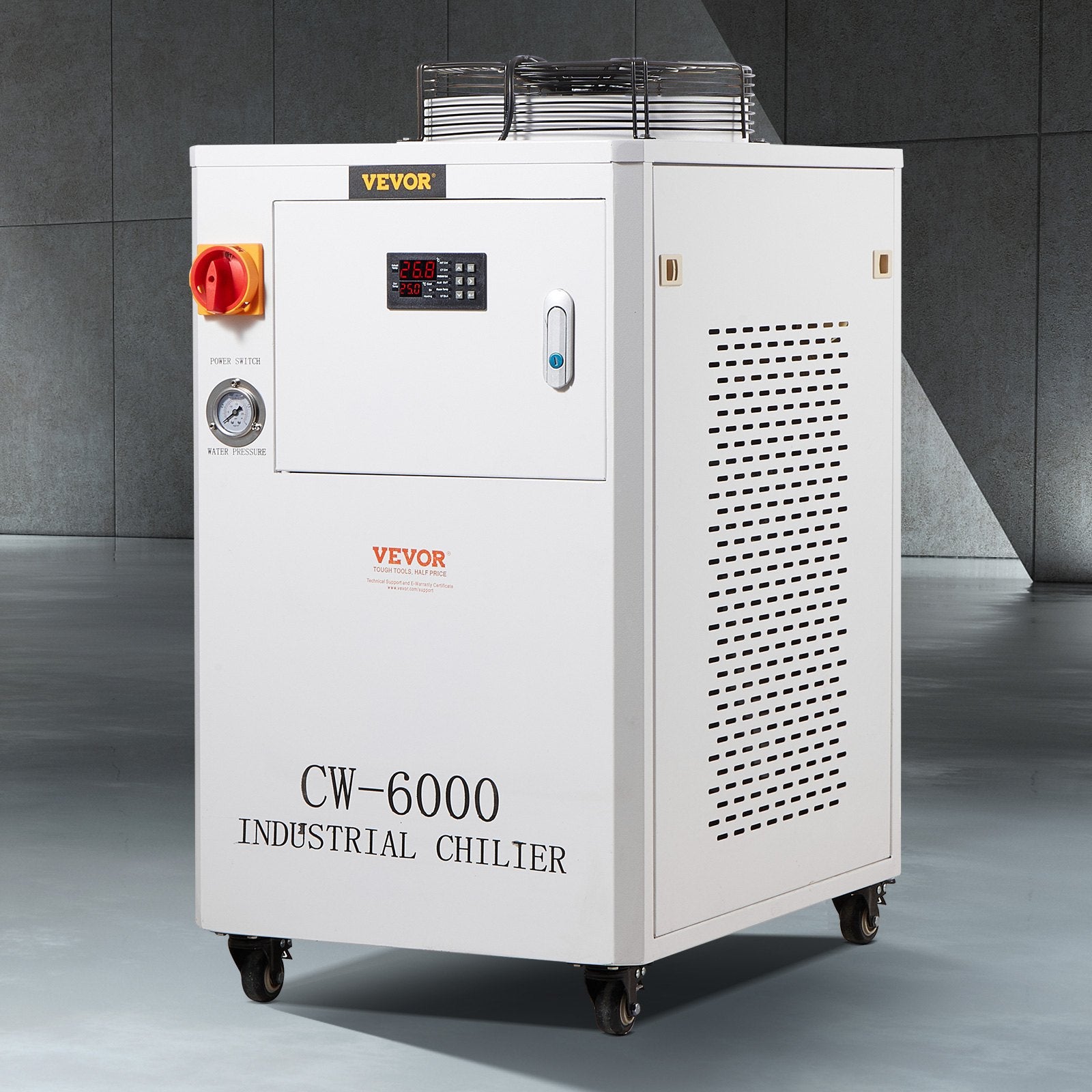 Camping Appliances: VEVOR Industrial Water Chiller, CW6000, 1500W Industrial Water Cooler Cooling System with Compressor 15L Water Tank Capacity 65 L/min Max Flow Rate, for CO2 Laser Engraving Machine Cooling Machine