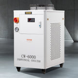 Camping Appliances: VEVOR Industrial Water Chiller, CW6000, 1500W Industrial Water Cooler Cooling System with Compressor 15L Water Tank Capacity 65 L/min Max Flow Rate, for CO2 Laser Engraving Machine Cooling Machine
