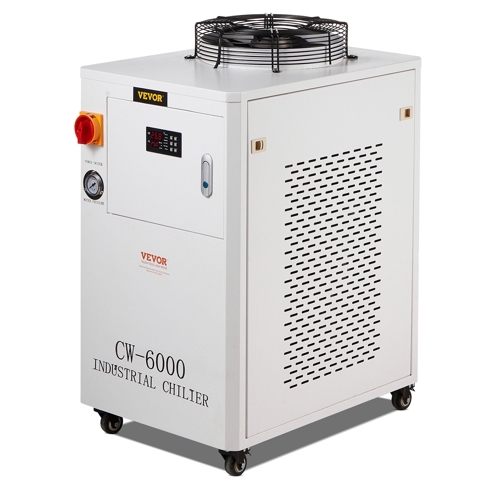 Camping Appliances: VEVOR Industrial Water Chiller, CW6000, 1500W Industrial Water Cooler Cooling System with Compressor 15L Water Tank Capacity 65 L/min Max Flow Rate, for CO2 Laser Engraving Machine Cooling Machine