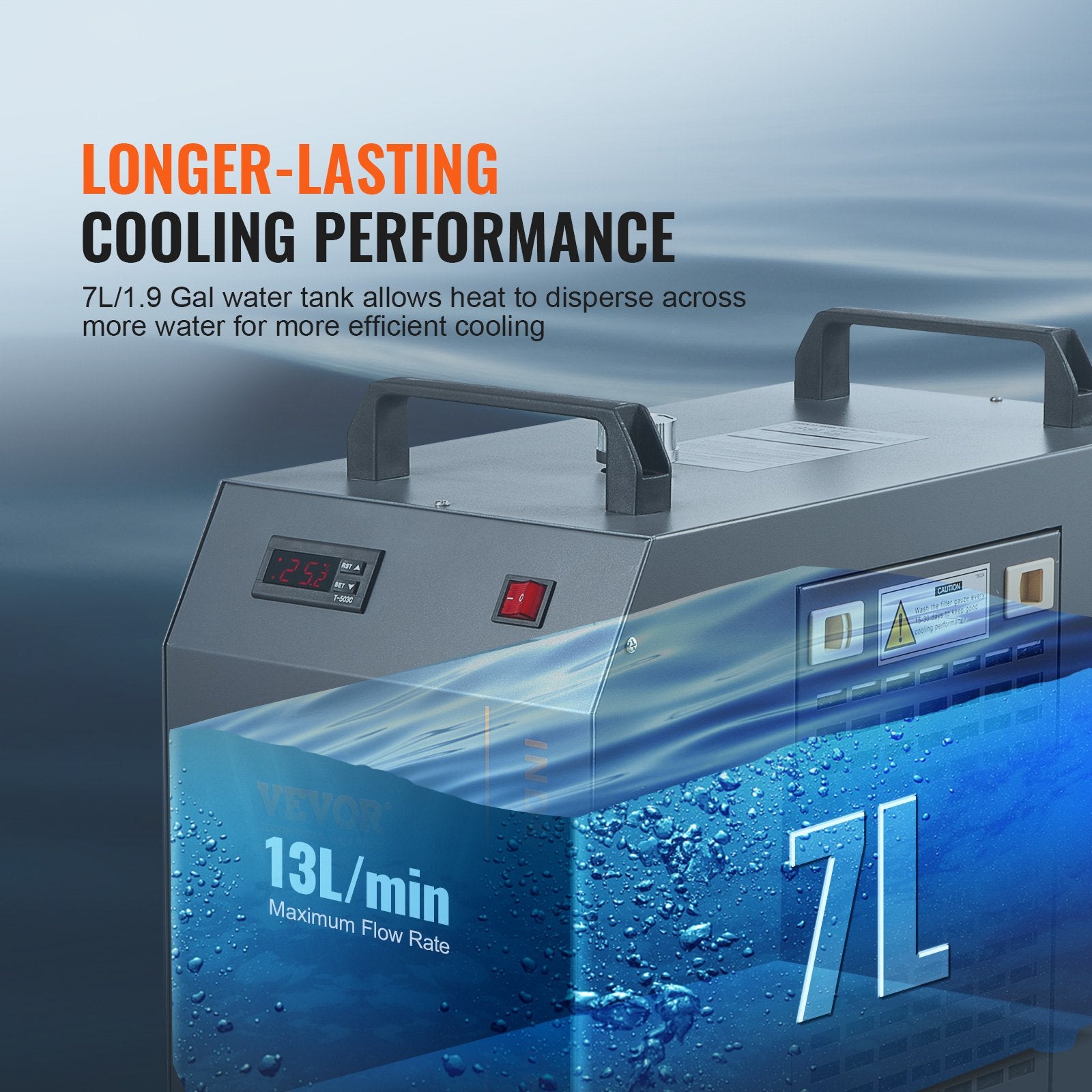 Industrial Water Chiller, CW-5200, Industrial Water Cooler Cooling System with Built-in Compressor 7L Water Tank Capacity 13 L/min Max Flow Rate, for CO2 Laser Engraving Machine Cooling Machine