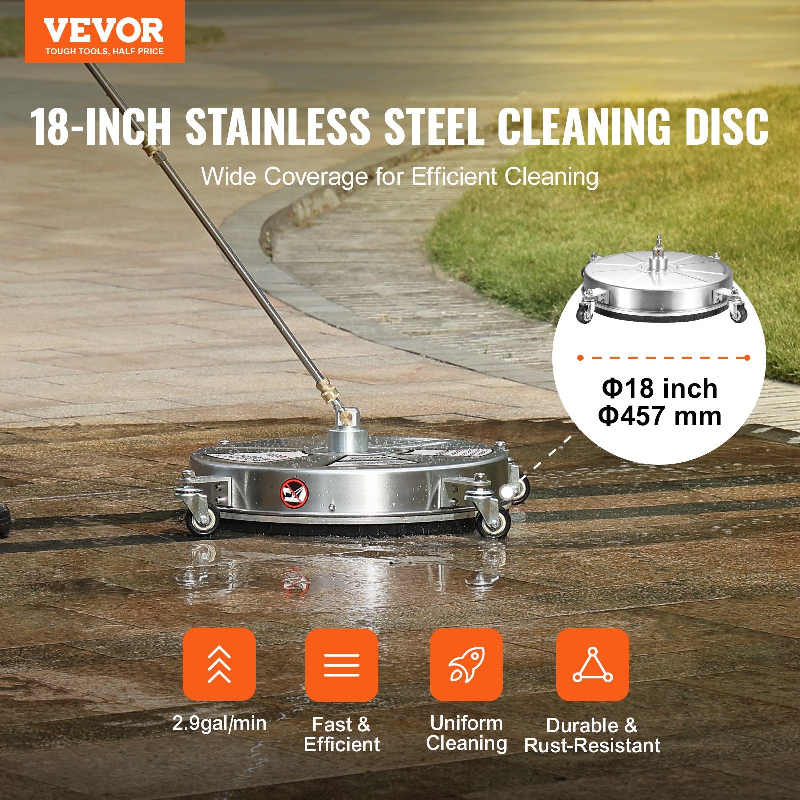 Toilet & Bidet Accessories: VEVOR 18" Pressure Washer Surface Cleaner w/ Wheels, Stainless Steel Concrete Cleaner 4000 Max PSI , 1/4" Quick-Connect Connector w/ 2 Extension Wand, Heavy Duty Power Washer For Floor Driveway, Patio