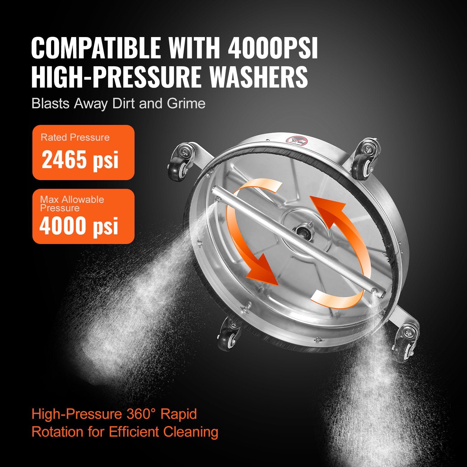 Toilet & Bidet Accessories: VEVOR 18" Pressure Washer Surface Cleaner w/ Wheels, Stainless Steel Concrete Cleaner 4000 Max PSI , 1/4" Quick-Connect Connector w/ 2 Extension Wand, Heavy Duty Power Washer For Floor Driveway, Patio